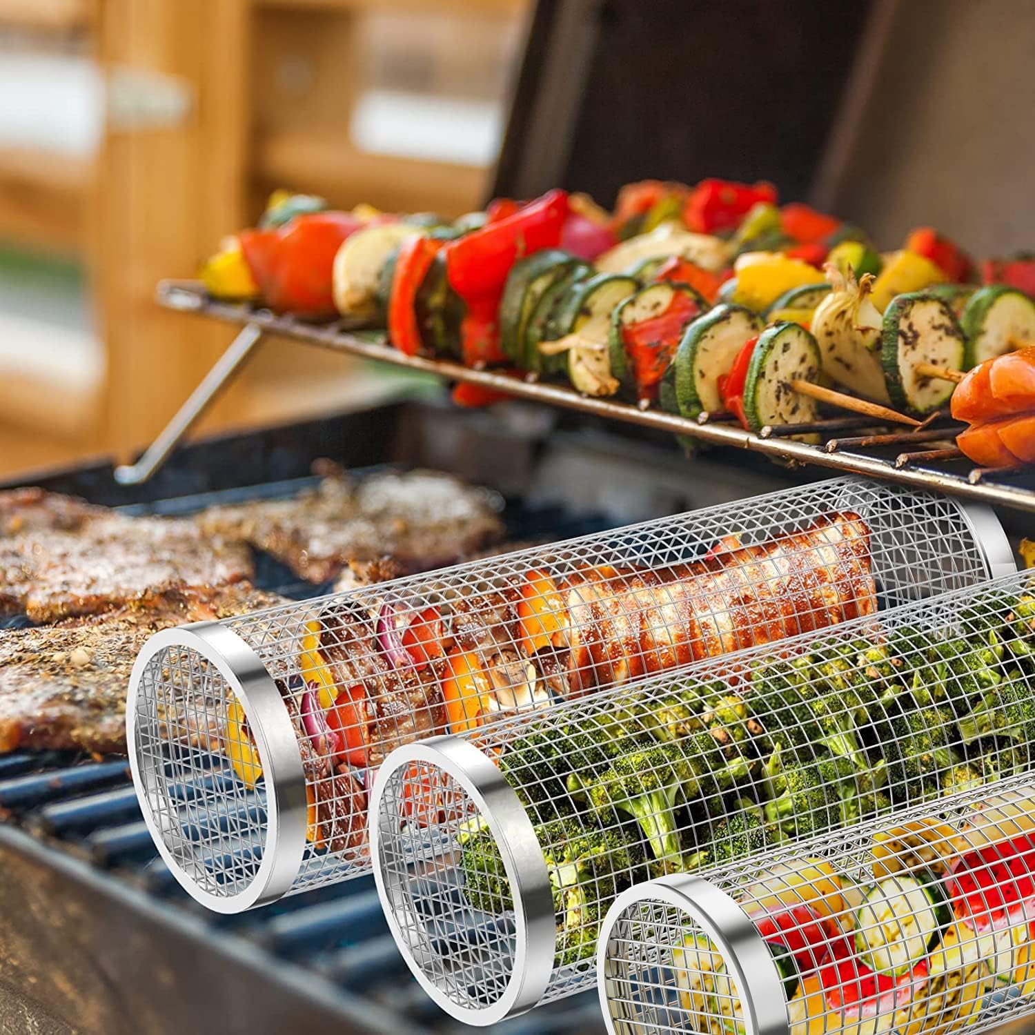 Thumbnail 6 de Cestino per Griglia BBQ a Rete Tubo-Rotolante in Acciaio Inossidabile per Grigliate all'Aperto