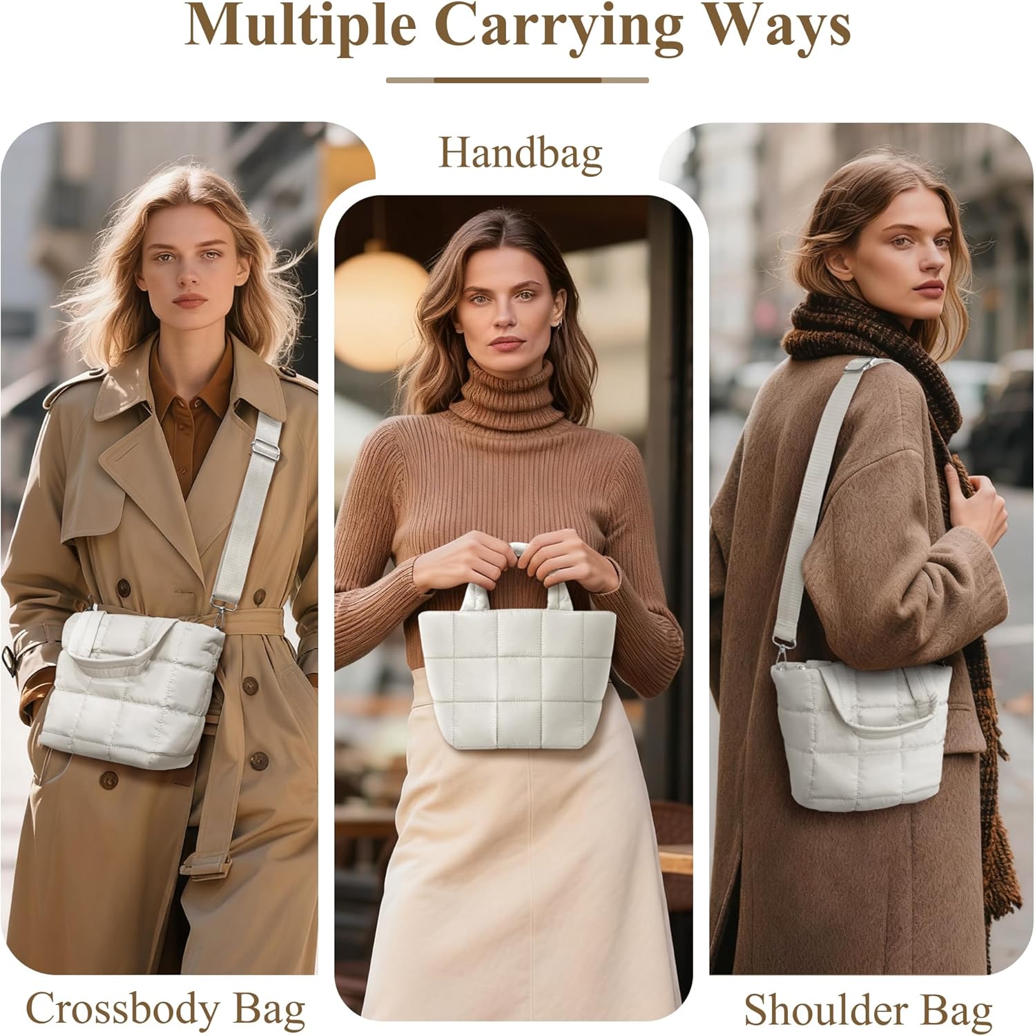 Detalle de Mabecol Handtasche Klein Puffy Bag – kompakt, wasserabweisend und vielseitig einsetzbar (Weiß)