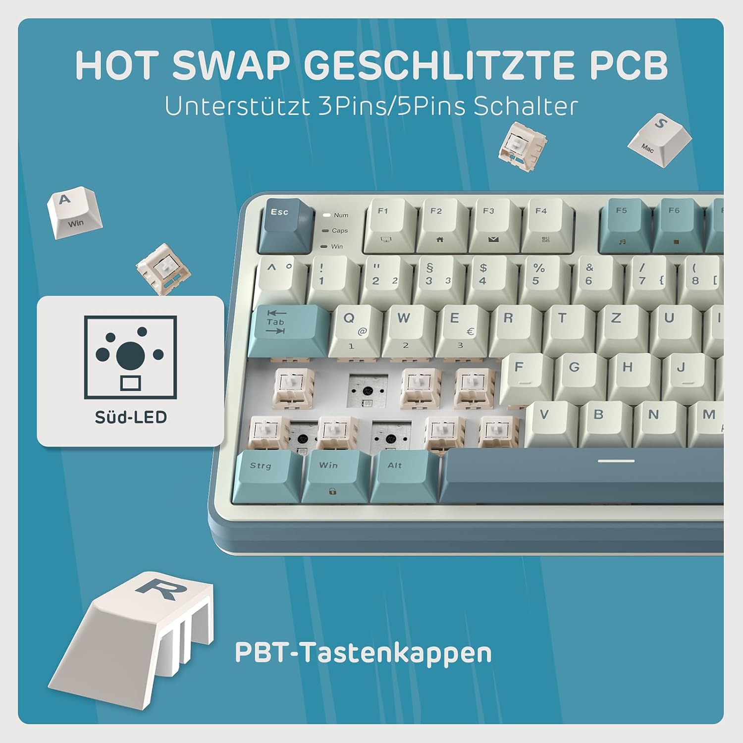 Detalle 2 de RK ROYAL KLUDGE S98 DE mechanische Tastatur mit Smart-Display & Knopf (98 Tasten, Hot-Swap, Top Mount, BT/2.4G/USB-C)