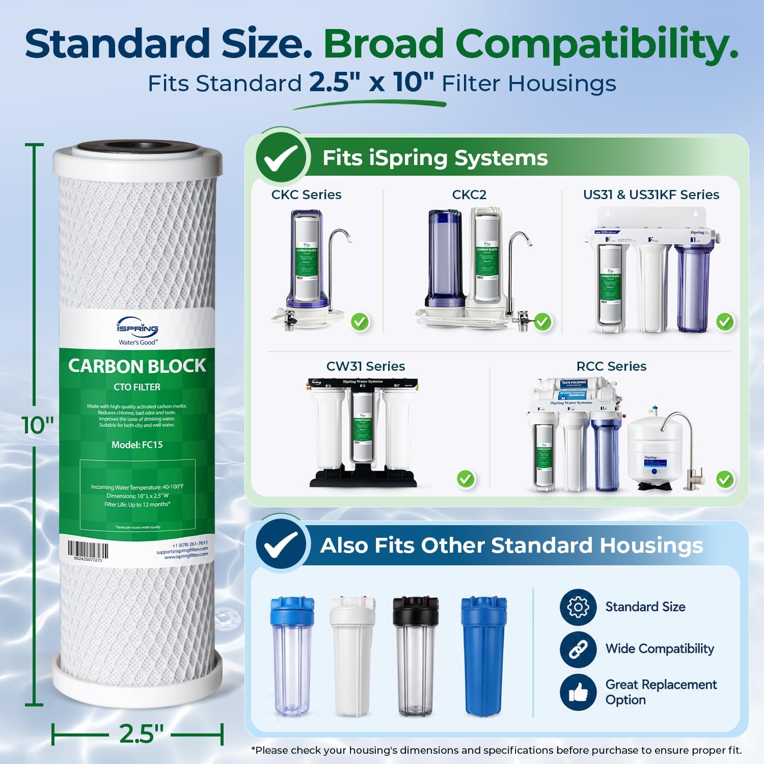 Detalle de iSpring FC15 CTO-koolstoffilterpatroon, 5 micron voor 10-inch RO-systemen