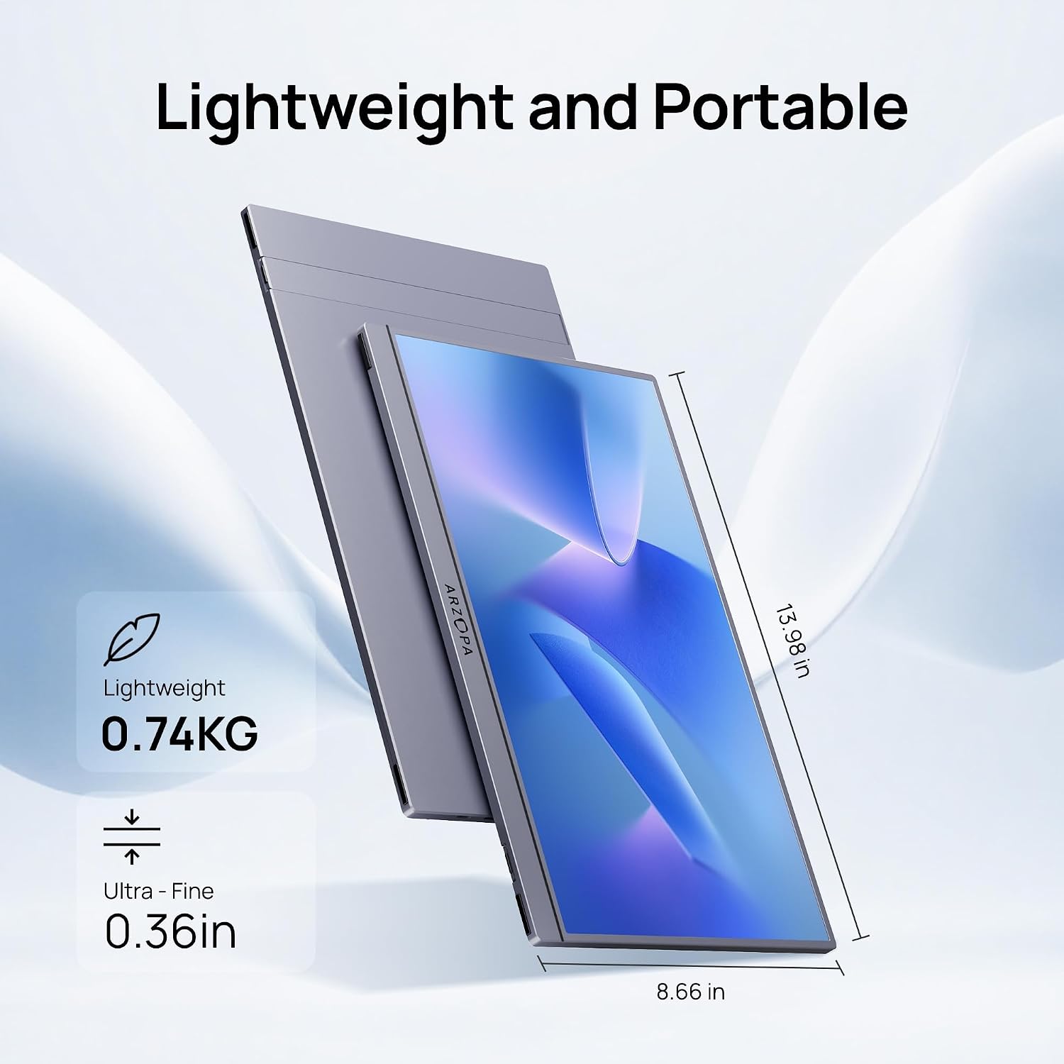 Detalle 2 de ARZOPA Portable Monitor 15.6" FHD 1080P – Ultra-Slim IPS Monitor with Kickstand (A1 Gray)