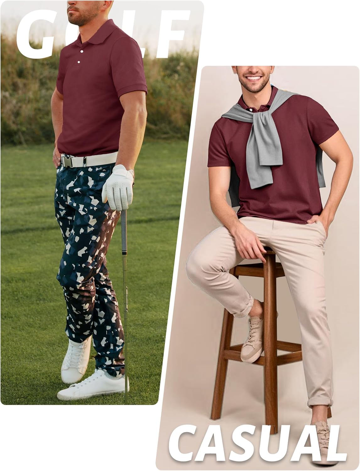 Detalle de TACVASEN Herren Poloshirt Kurzarm – schnell trocknend, atmungsaktiv für Golf, Tennis und Alltag