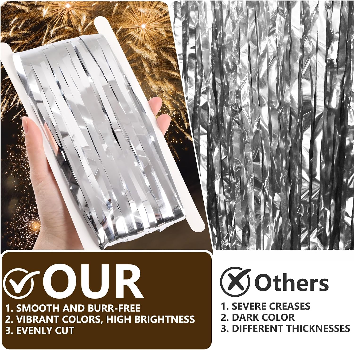 Thumbnail 3 de Bigqin 4 Pack Silver Tinsel Curtain Backdrop – 1m x 2m, Self-Adhesive Foil Curtains