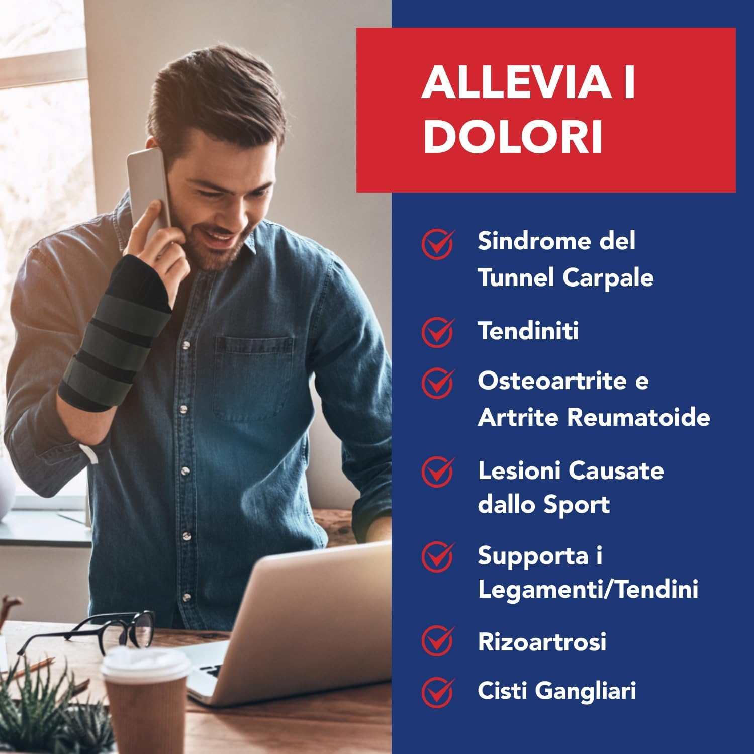 Detalle 1 de Tutore tunnel carpale destro medico con stecca in metallo 🩺