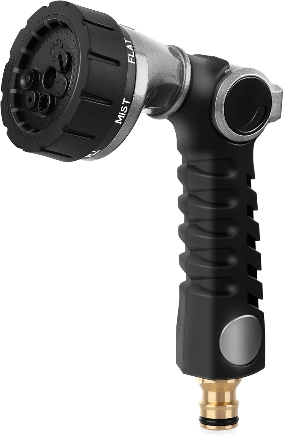 RESTMO Gartenbrause Metall Heavy Duty – robuste Hochdruck-Gartenschlauchdüse mit 7 Mustern, Silber