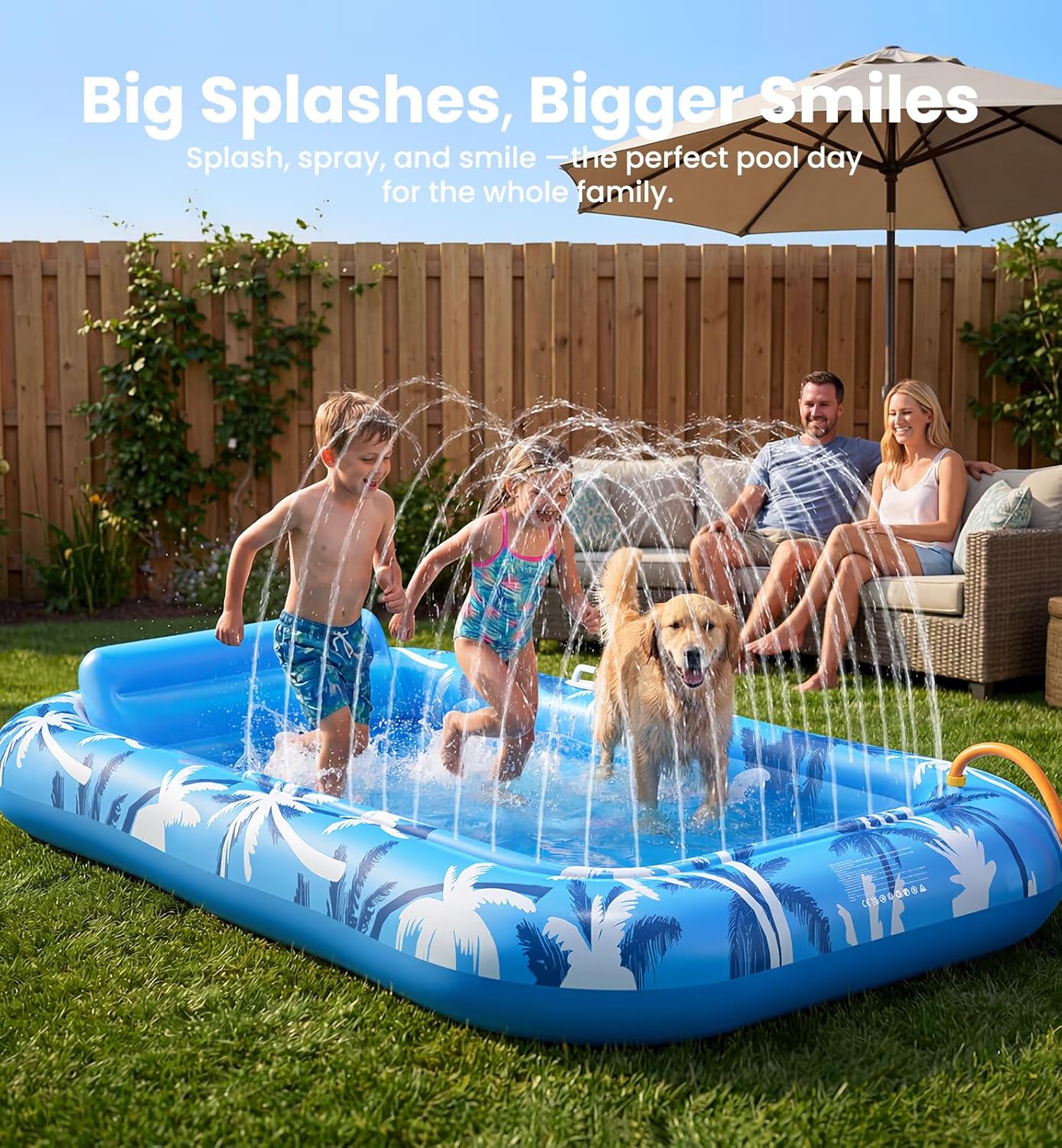 Detalle de X-Large Inflatable Tanning Pool Lounger Float with Sprinkler (Auto Spray Cooling) — Holds up to 2, with Cup Holder