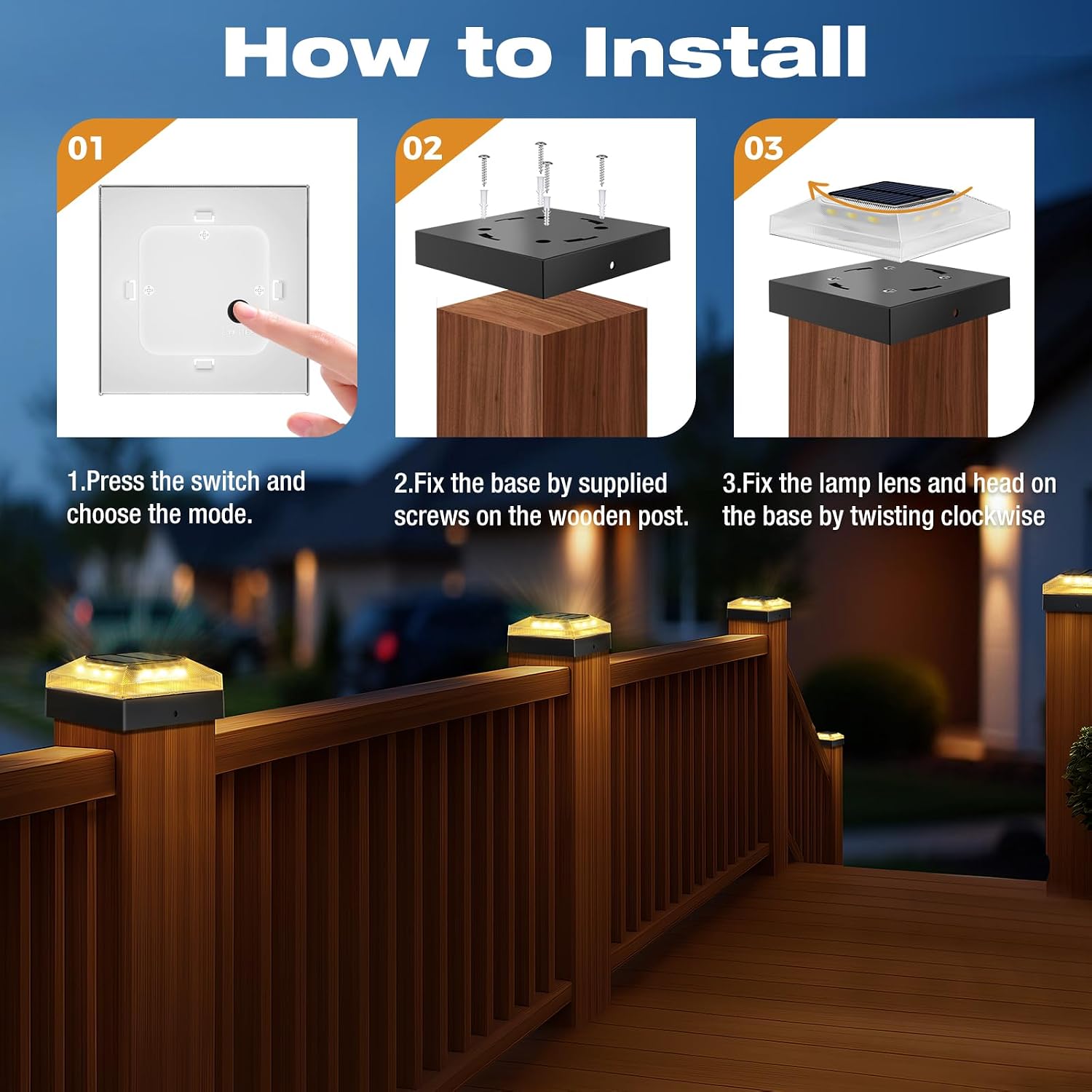 Thumbnail 6 de vighep 4x4 Solar Post Cap Lights, 2-Pack, 3 Colour Modes, IP65