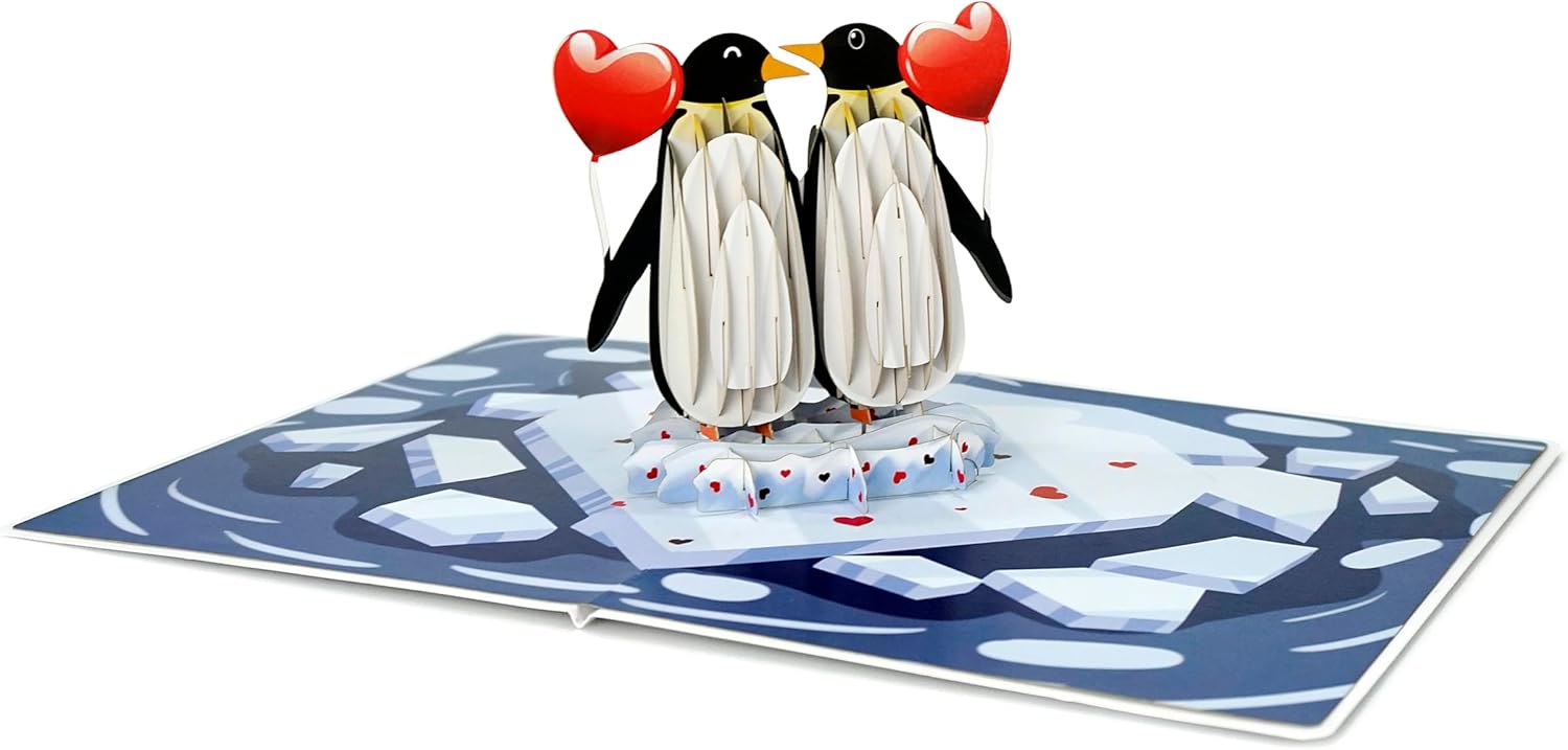 Thumbnail 1 de CUTPOPUP Penguin Couple Pop Up Card 15x15 cm 📷