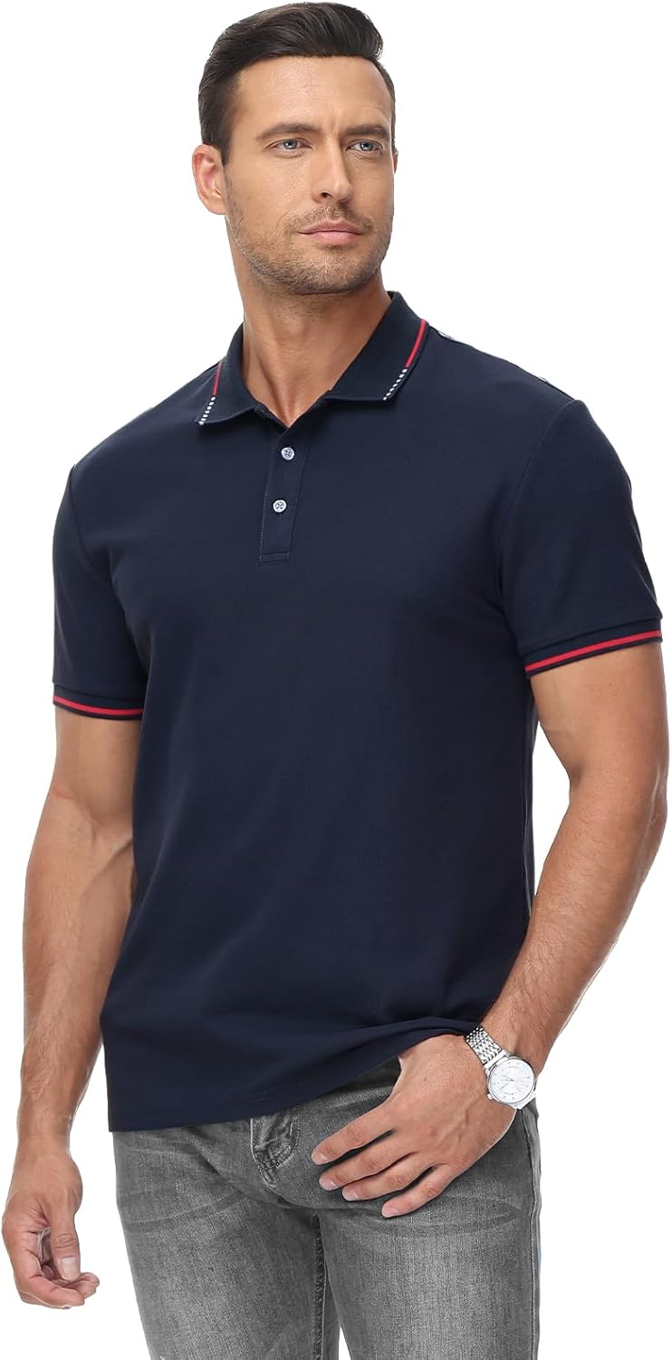 Detalle 2 de HMIYA Herren Polo Kontrast Kurzarm – Klassisches Poloshirt aus Baumwolle