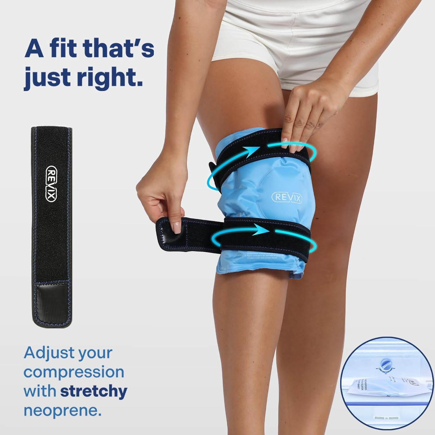 Detalle de REVIX Ice Pack for Knee Pain Relief: Reusable Gel Knee Wrap with Plush Cover