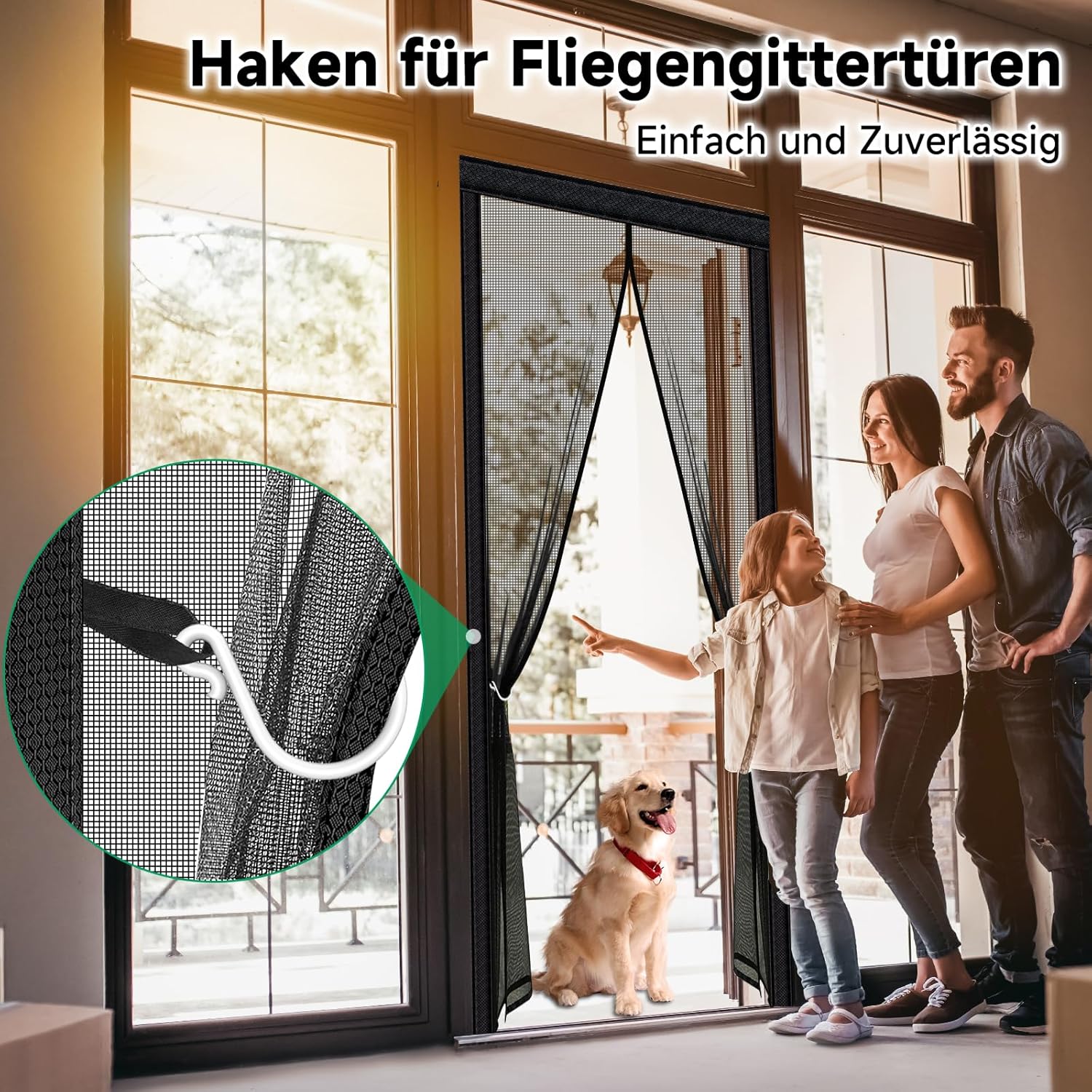 Detalle de HOFUDON Fliegengitter Balkontür Magnet (100 x 210 cm) mit durchgehender Magnetleiste – ohne Bohren