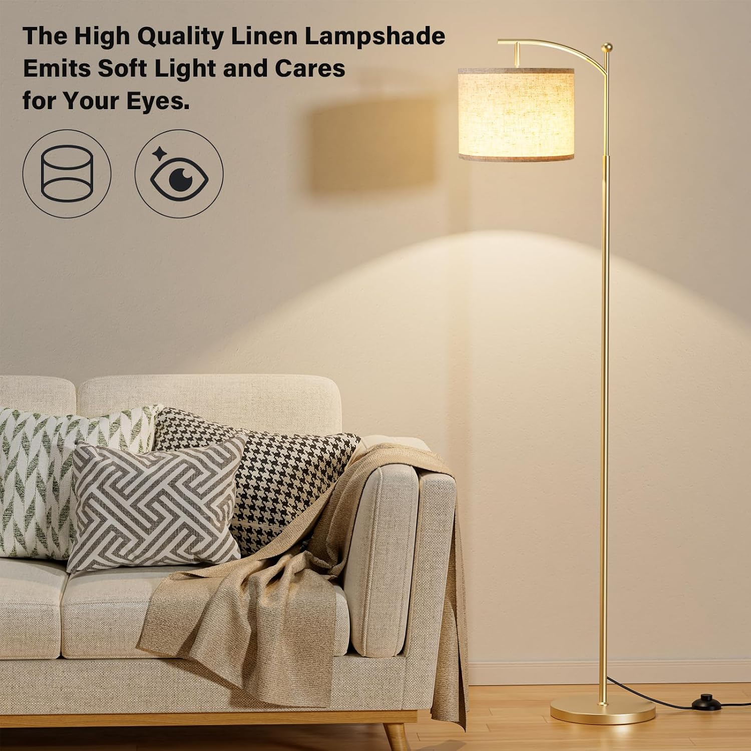 Detalle 2 de Ambimall 60" Floor Lamp with Remote, Dimmable Light and Beige Shade
