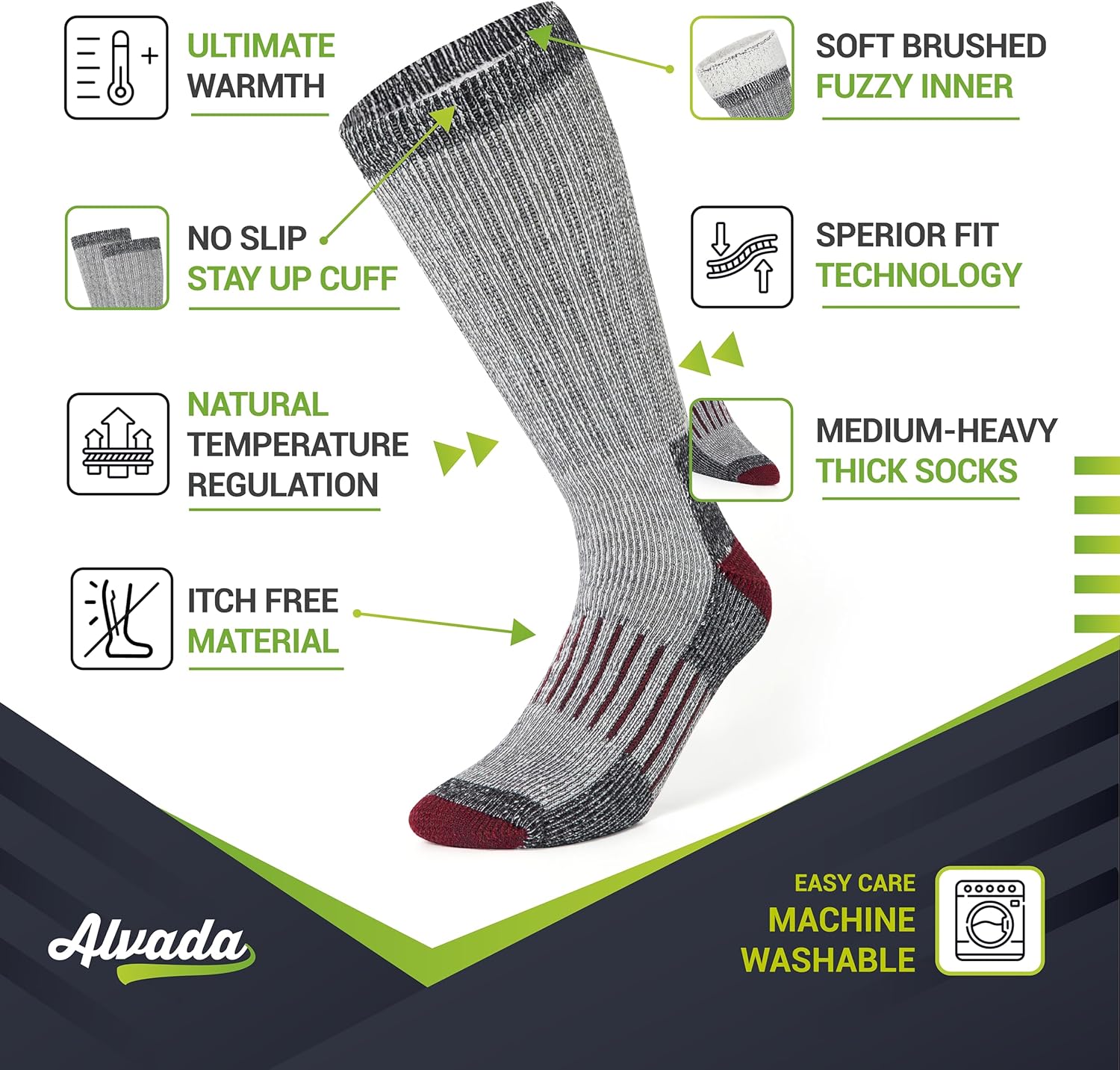 Detalle 2 de Alvada Warm Thermal Wool Socks — Cozy Boot Socks