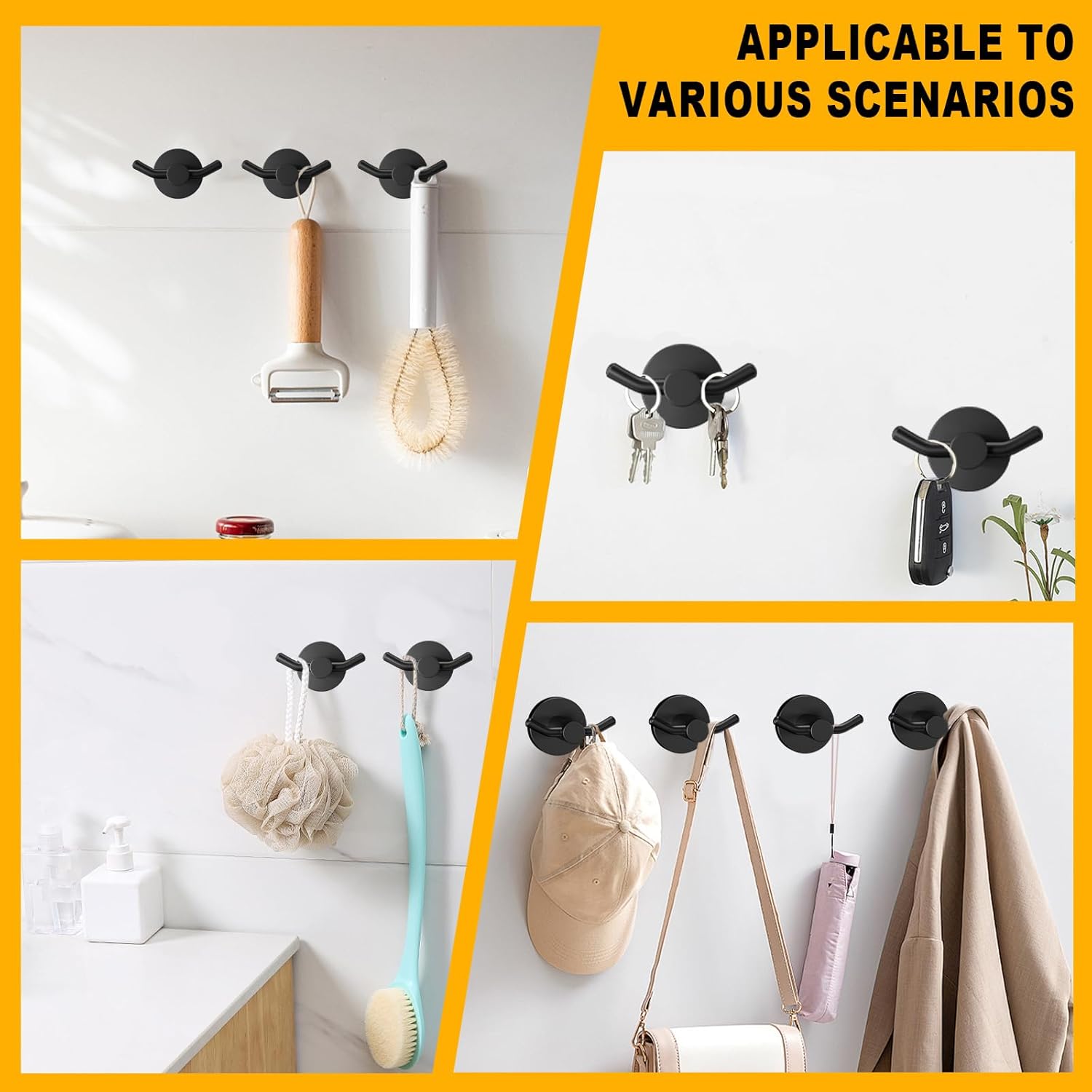 Thumbnail 5 de Yundoza Towel Hooks for Bathroom (Matte Black, 2 Pack) – Stainless Steel Screw-in Door Hooks