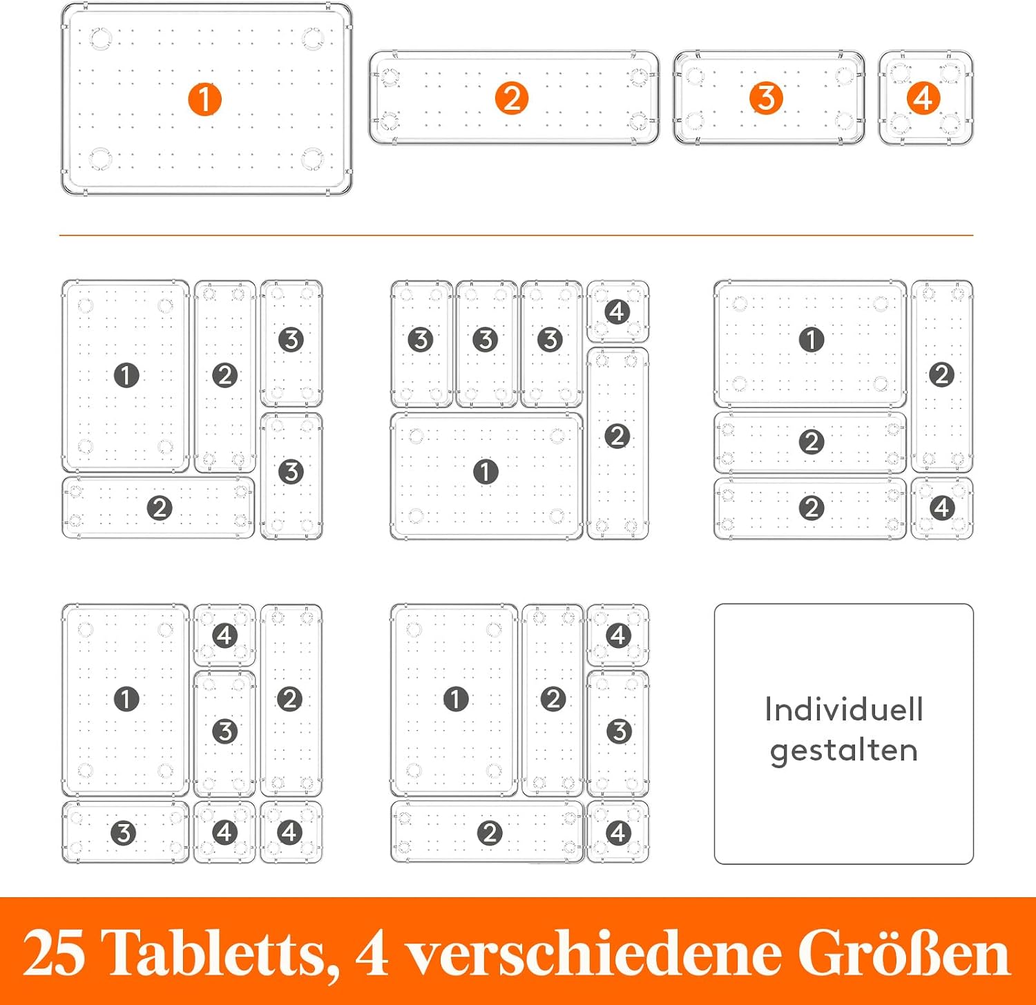 Detalle 2 de LIFEWIT 25-teiliges Schubladen-Organizer-Set — klare Kunststoff-Boxen in 4 Größen für Ordnung auf Schminktischen, Schreibtischen und Bad