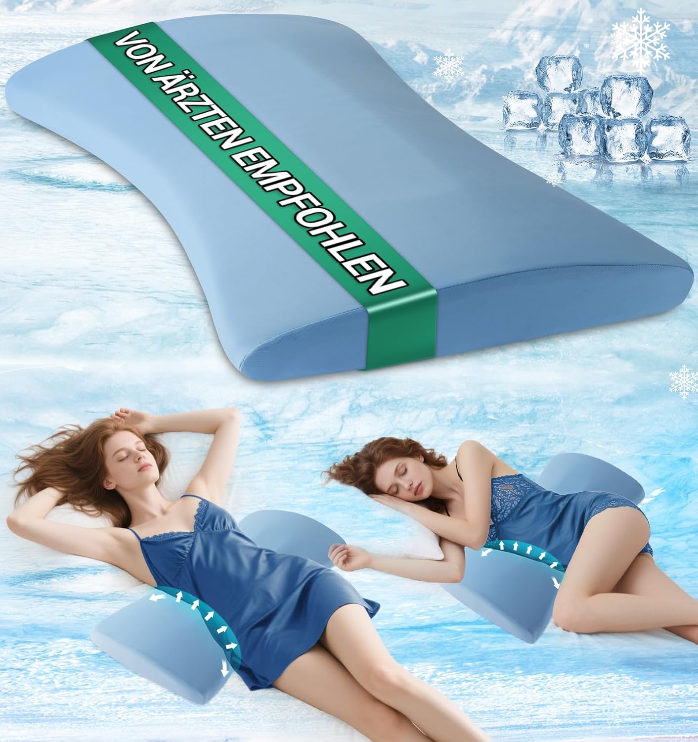 Detalle de Hypuno orthopädisches Lendenkissen mit Memory-Schaum für Bett & Sofa – kühlender, abnehmbarer Bezug