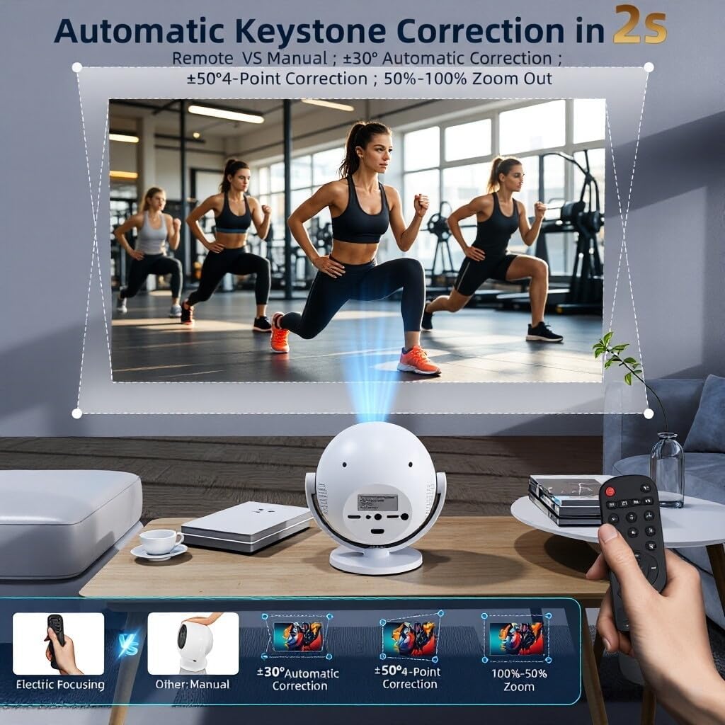 Detalle de XBJ Mini Projector with WiFi 6 & Bluetooth 6.0 — 1080P Full HD, 4K Input, Auto Keystone, 360° Rotatable