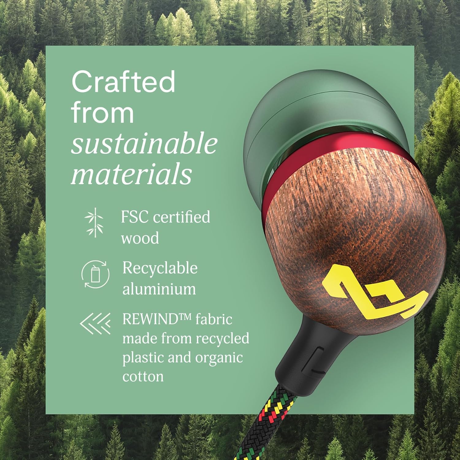 Thumbnail 4 de Marley House of Smile Jamaica USB‑C kabelgebundene In-Ear-Kopfhörer mit Mikrofon (9,2‑mm-Treiber) – Rasta