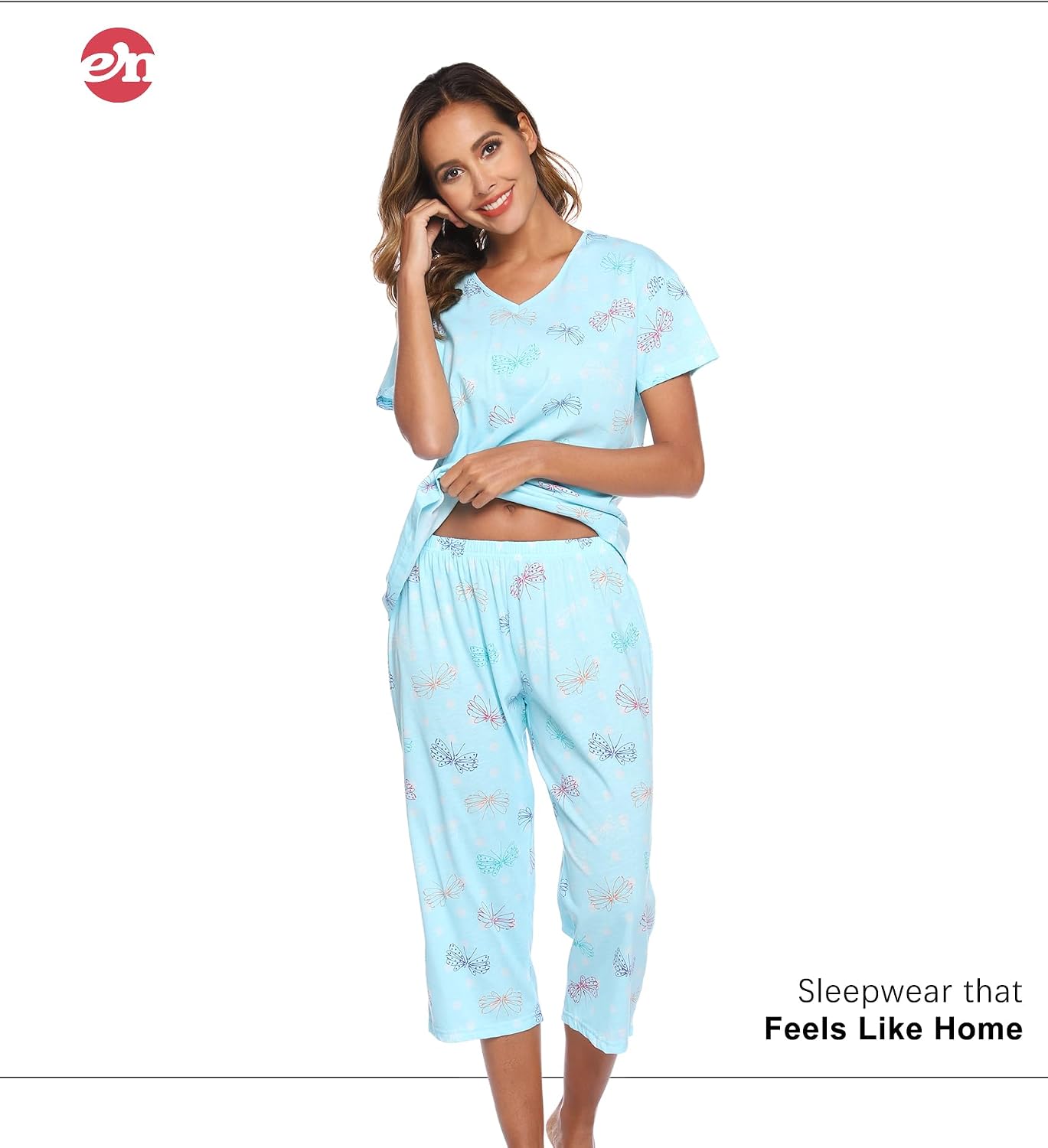 Thumbnail 5 de ENJOYNIGHT Women’s Cotton Pajama Set (Short Sleeve Top & Capri Pants) 2-Piece Lounge Sleepwear