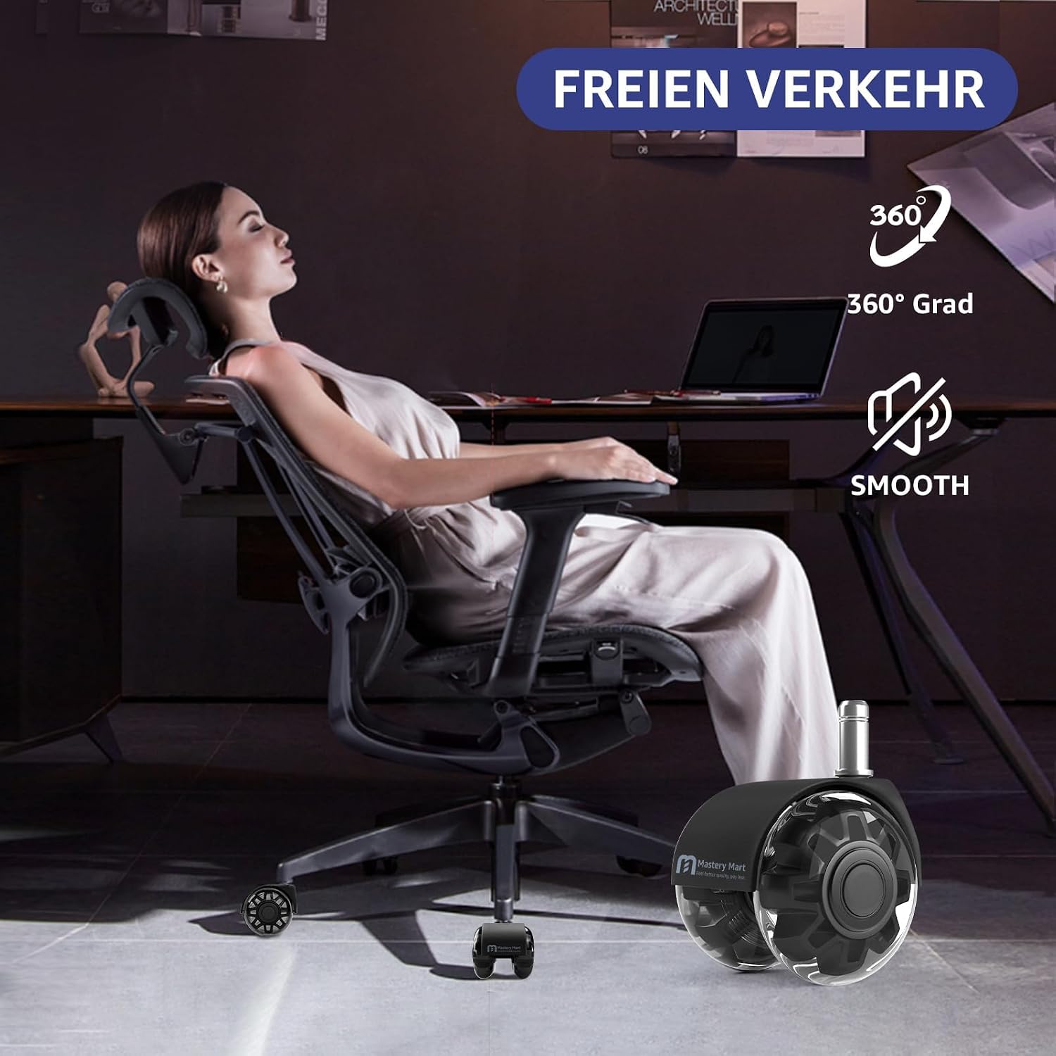 Thumbnail 5 de Mastery Mart Bürostuhl Rollen 11 mm – leise Gummirollen im 5er Set (schwarz) für Hartböden