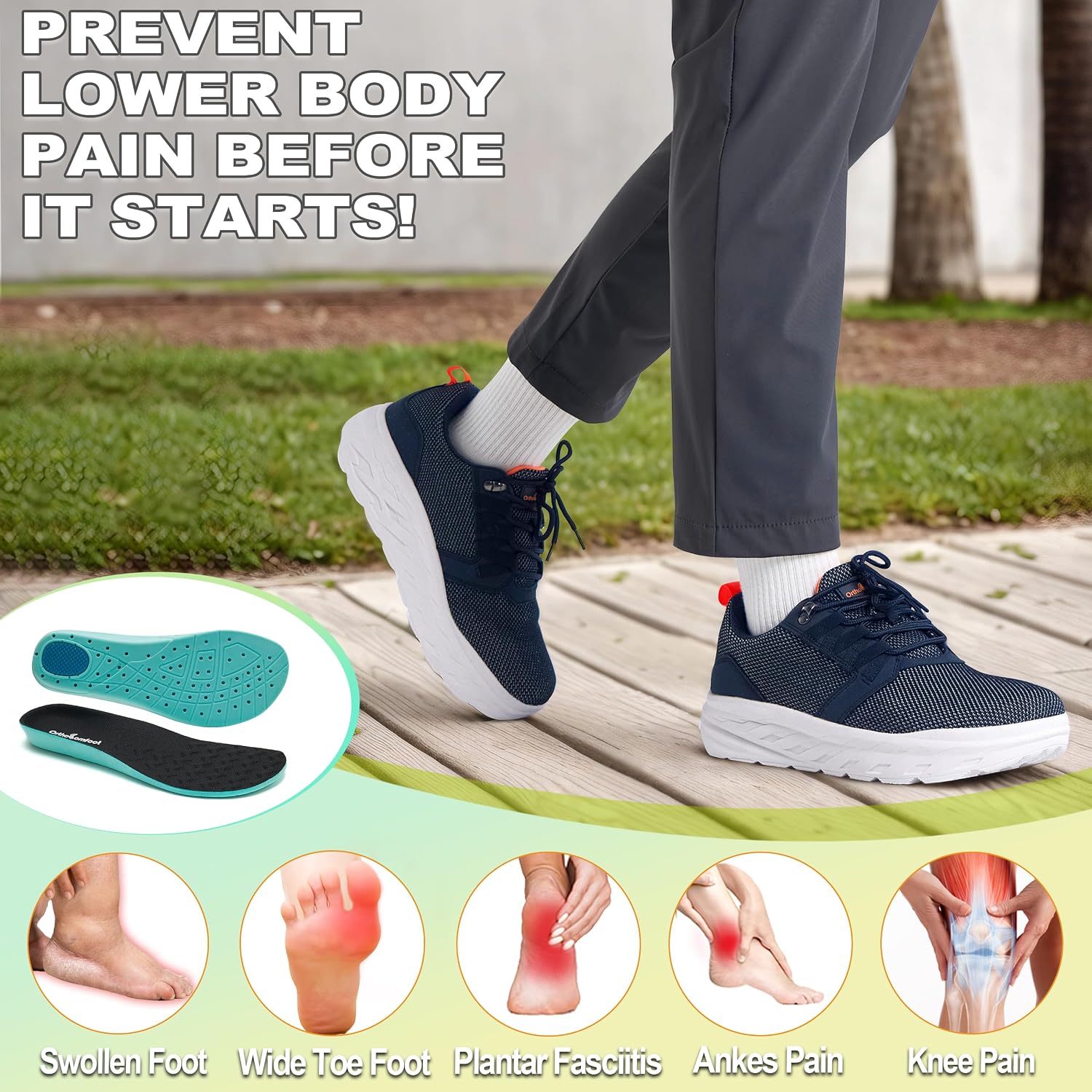 Detalle de OrthoComfoot Men's Wide Diabetic Sneakers with Removable TPU Arch Support