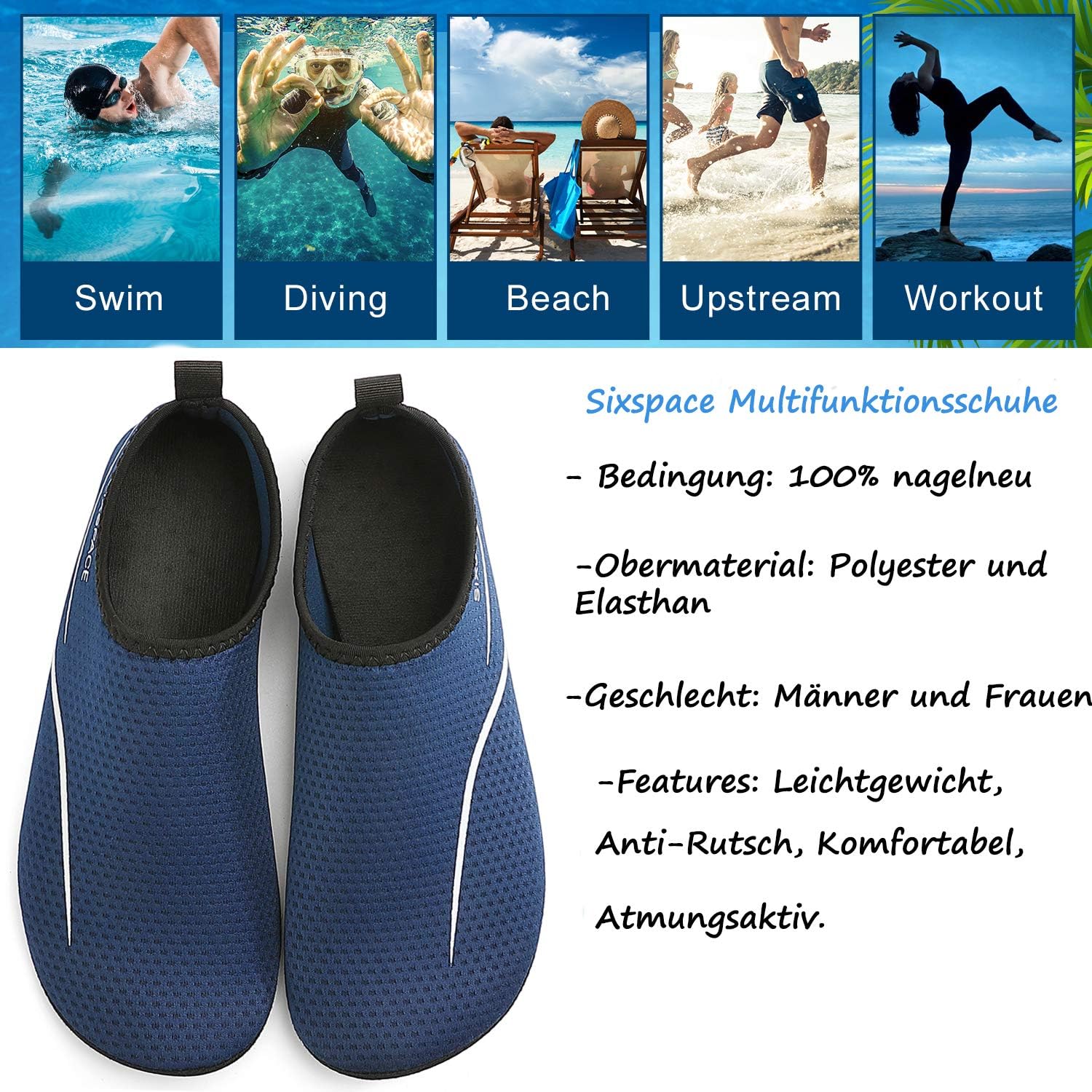 Thumbnail 6 de Sixspace Badeschuhe & Wasserschuhe für Herren und Damen, Gr. 34–47 – schnell trocknend und atmungsaktiv