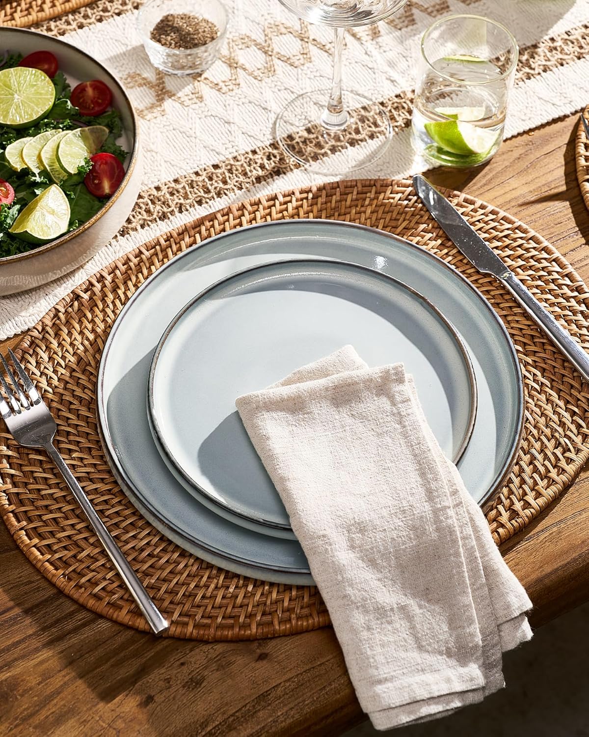 Thumbnail 3 de Famiware Annecy 12-Piece Stoneware Dinnerware Set (Grey-Blue) for 4
