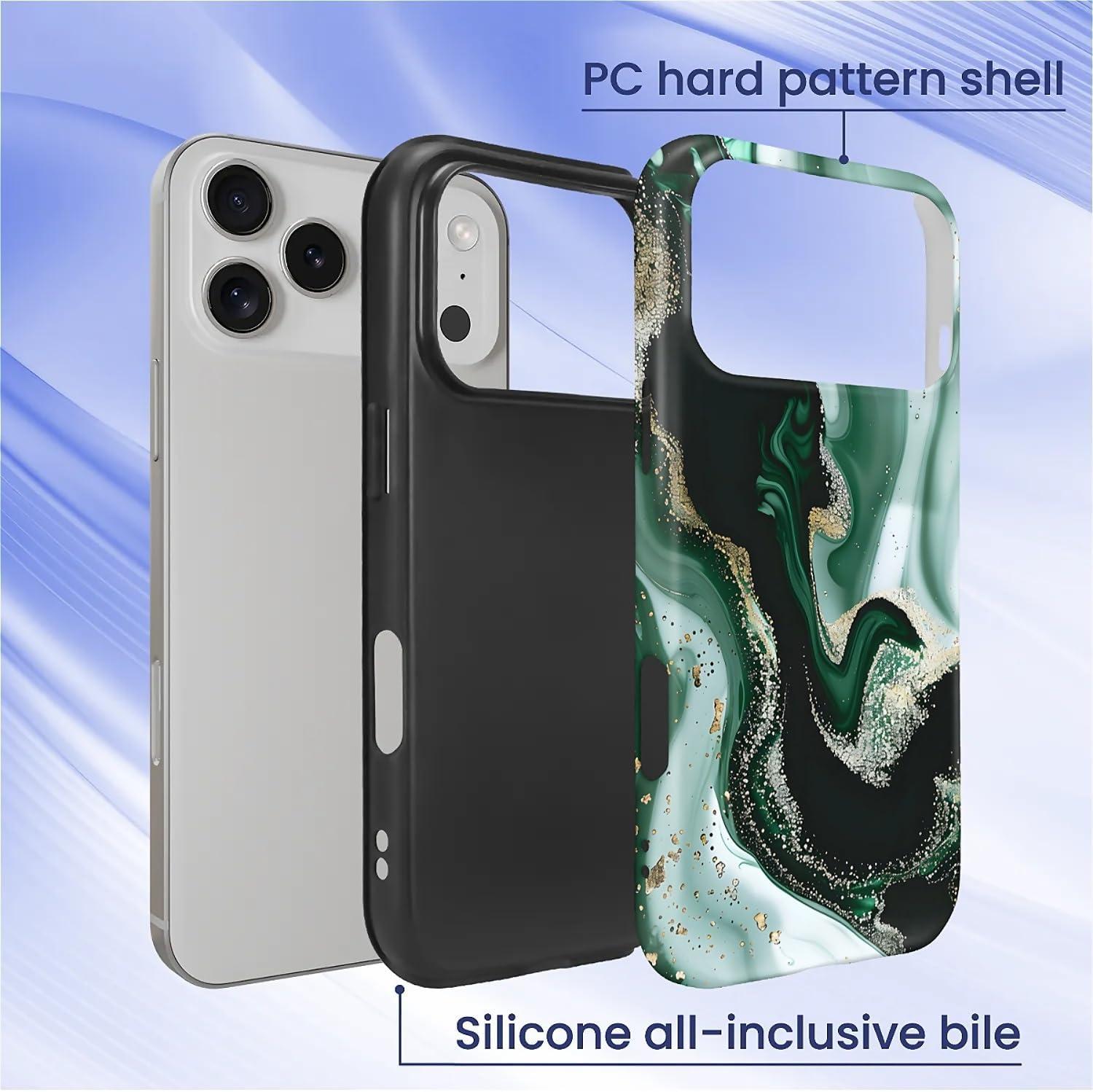 Thumbnail 2 de artslion 2-in-1 Hülle für iPhone 17 Pro (6,7 Zoll) – grüner Marmor, 360° Stoßschutz