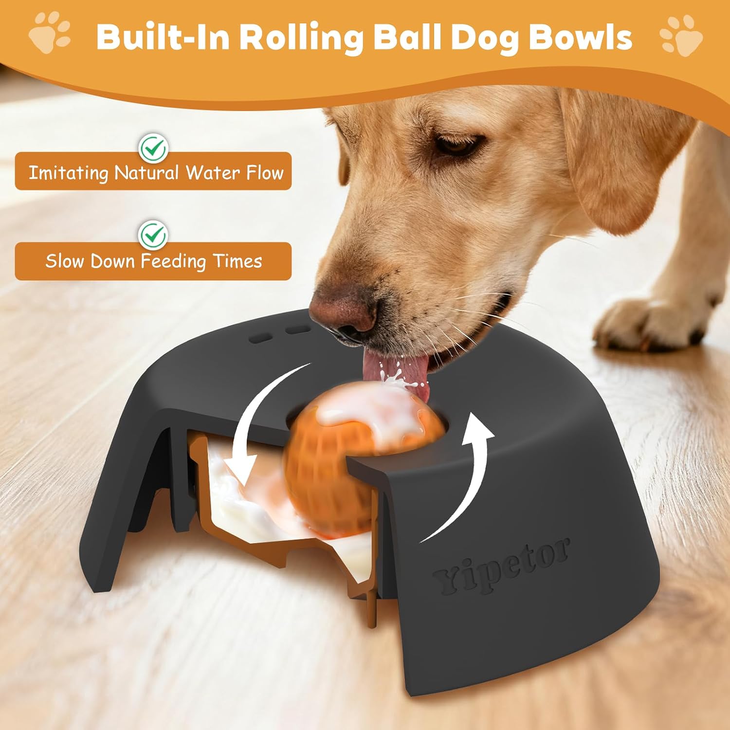 Detalle 2 de Yipetor Slow Feeder Dog Bowl for Liquid Treats — Anti-Slip Ball-in Bone Broth Lick Bowl for All Breeds