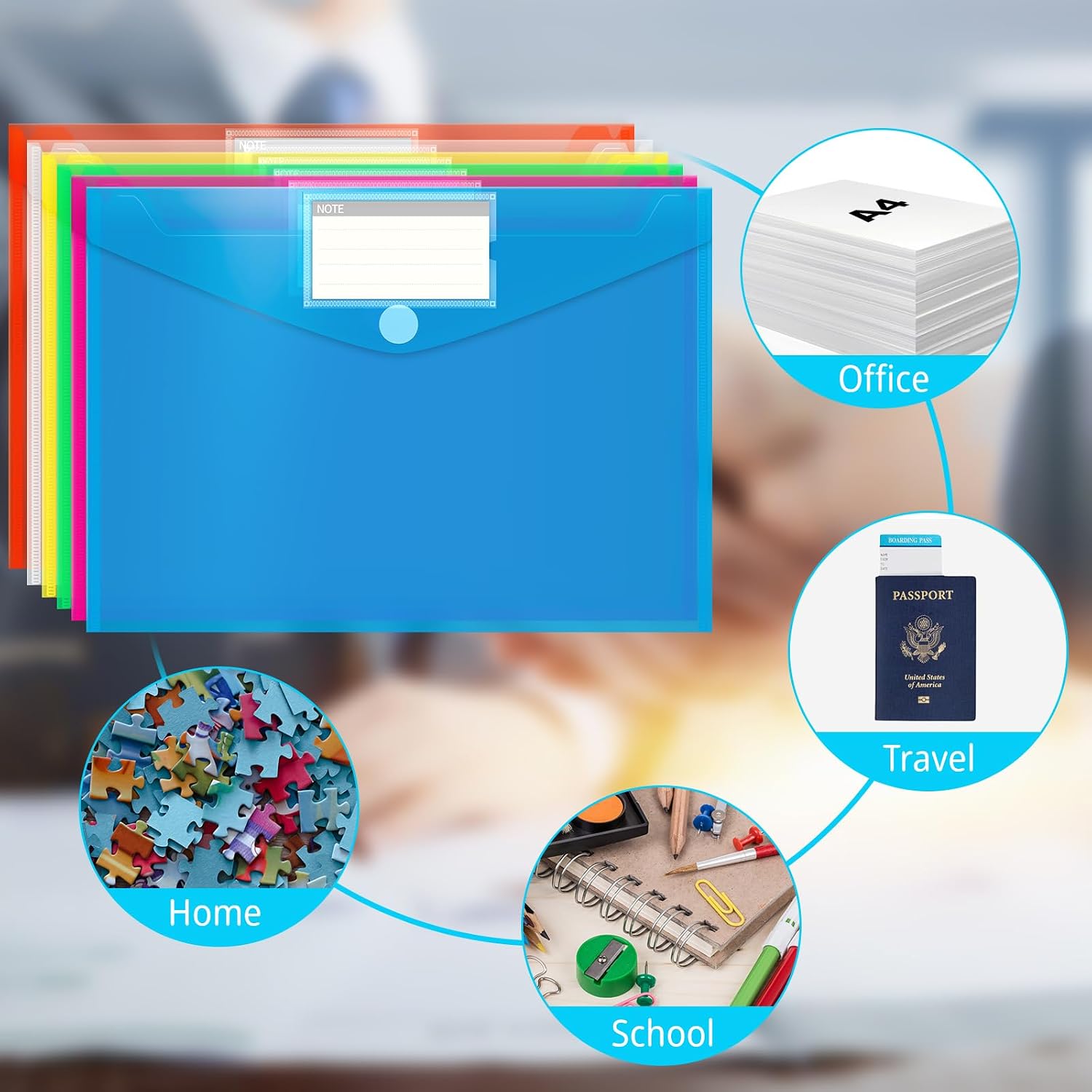 Thumbnail 4 de A4 Plastic Wallets, 30 Pack – Clear File Folders with Colourful Pockets and Label Window