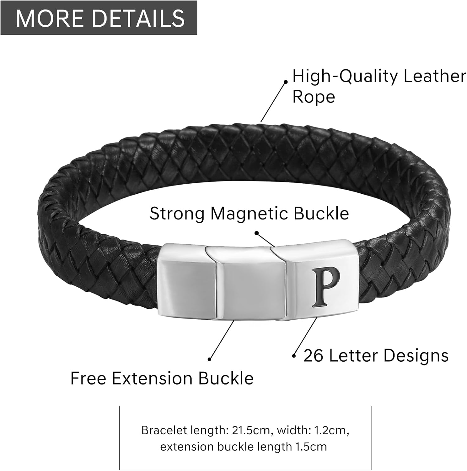 Thumbnail 5 de HSWYFCJY Lederarmband für Herren – personalisierbares Schwarz Geflochtenes Leder mit Magnetverschluss