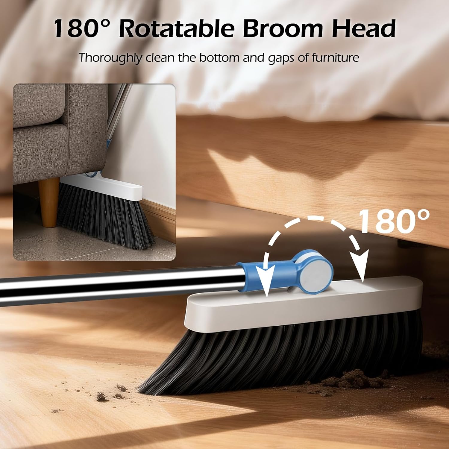 Detalle 2 de Almcmy 2012 Broom and Dustpan Set with 180° Swivel Head and Squeegee