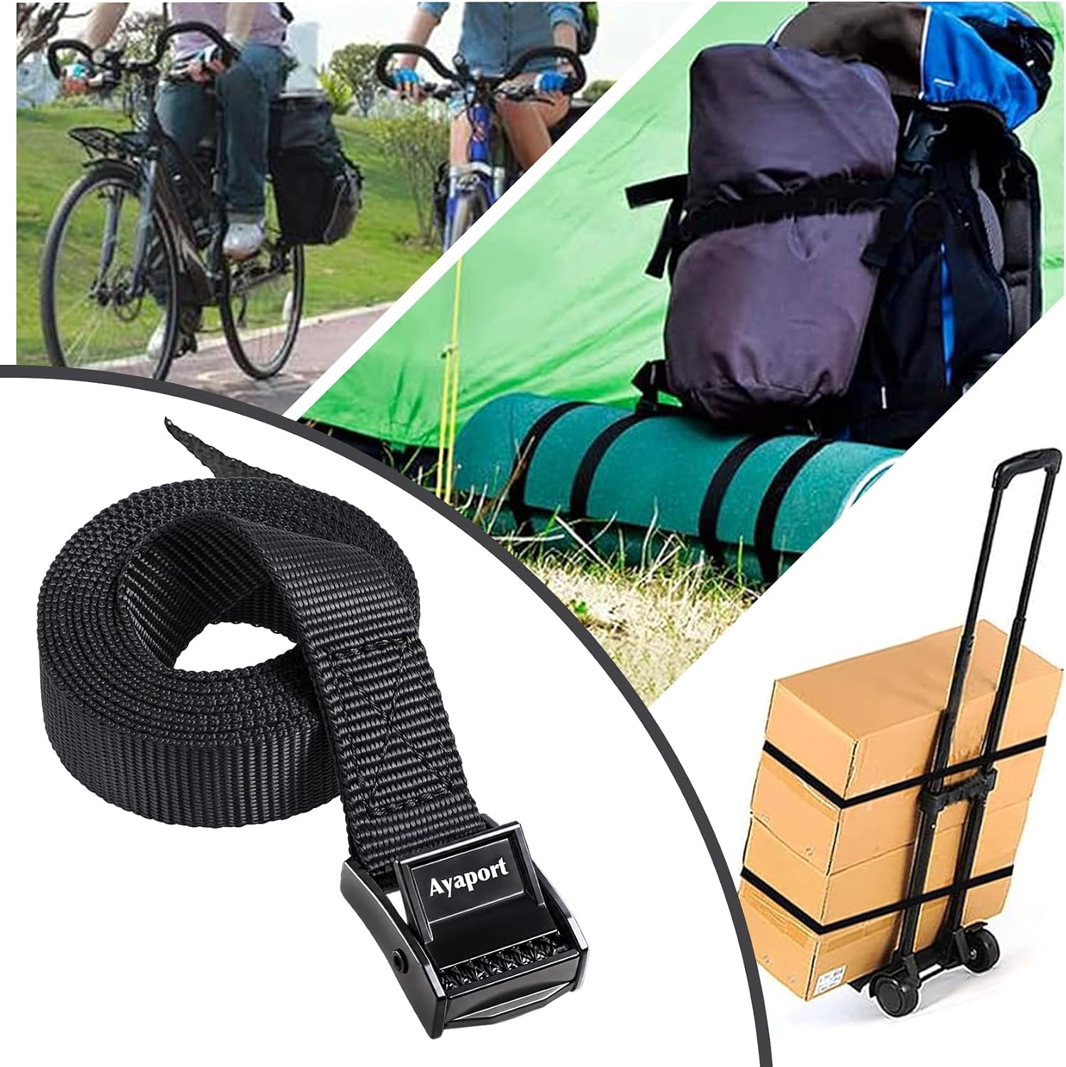 Detalle 1 de Ayaport Lashing Straps with Buckles – 4 Pack, 0.75" x 48", Cam Buckle Tie Down Cinch Straps