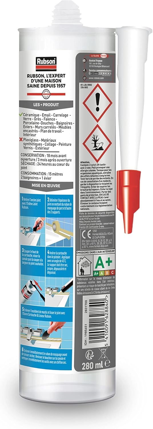 Thumbnail 1 de Rubson Mastic Bain & Cuisine Noir Intense 280 ml — joint silicone multi-matériaux renforcé et antifongique