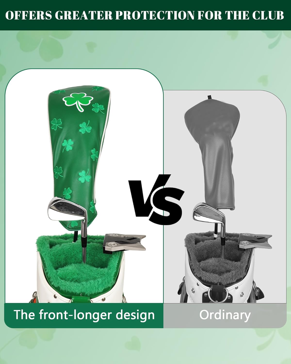 Thumbnail 1 de Golf driver head covers (460cc) with elastic closure, green clover embroidery PU leather lining