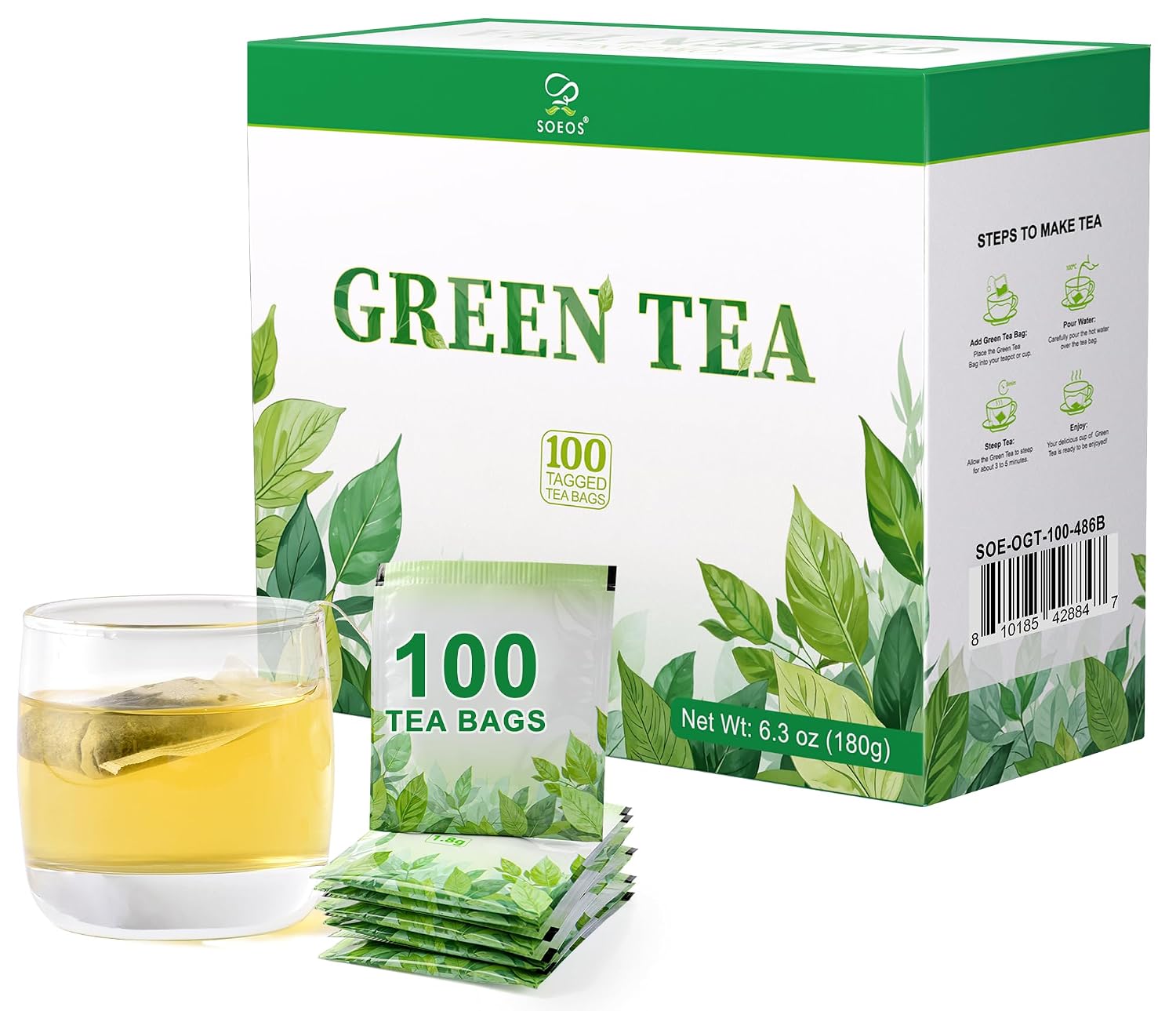 Detalle de Soeos Green Tea, 100 Tea Bags