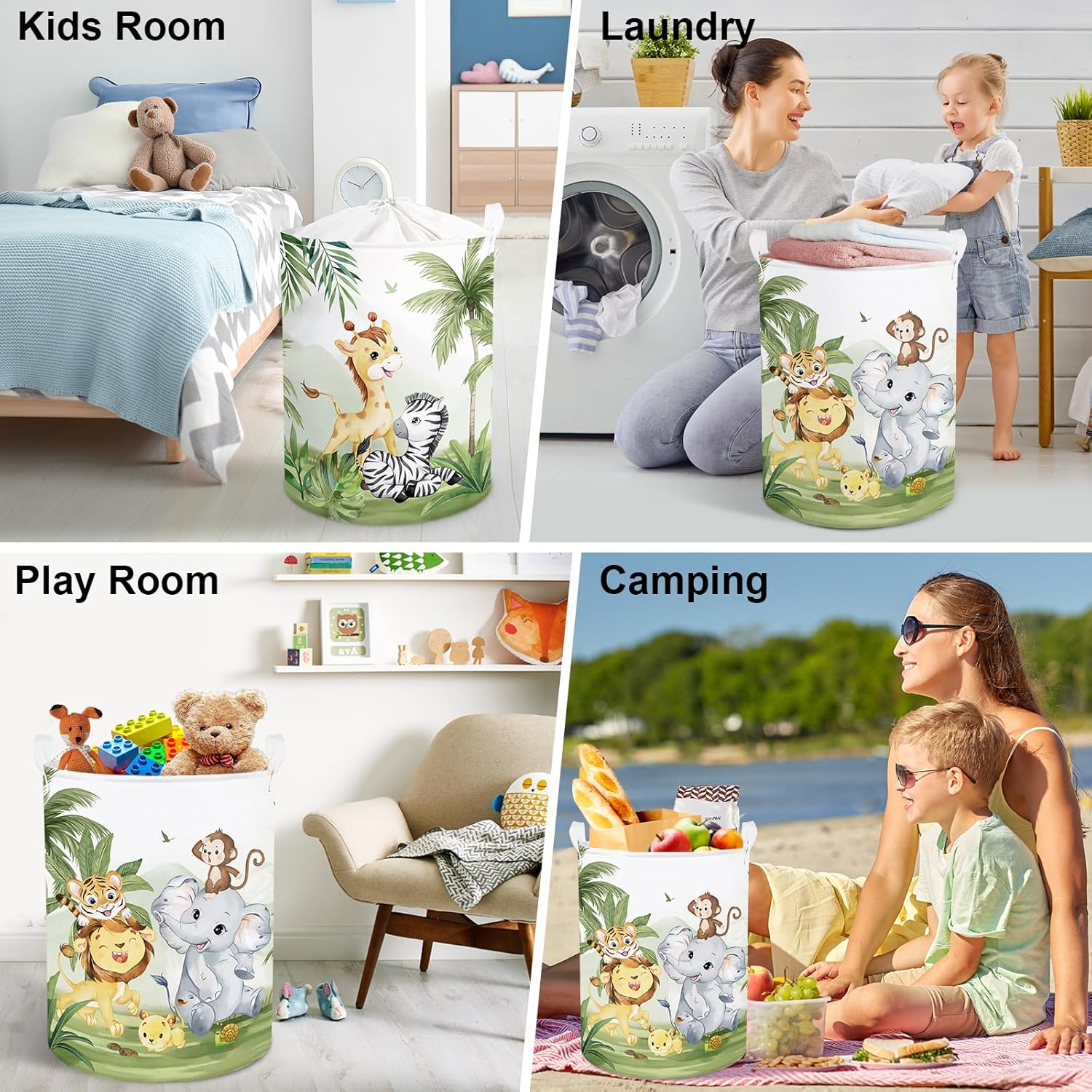 Thumbnail 6 de Clastyle Tropical Animal Baby Laundry Hamper, collapsible kids storage basket (40x50 cm)