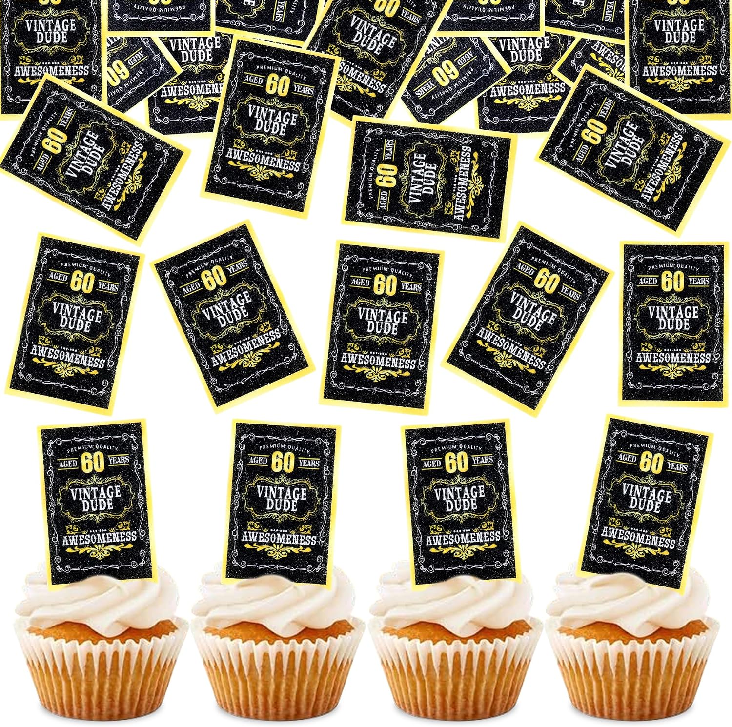 Detalle de Keaziu 60th Birthday Edible Rectangle Cupcake Toppers, 40-Piece Rice Paper