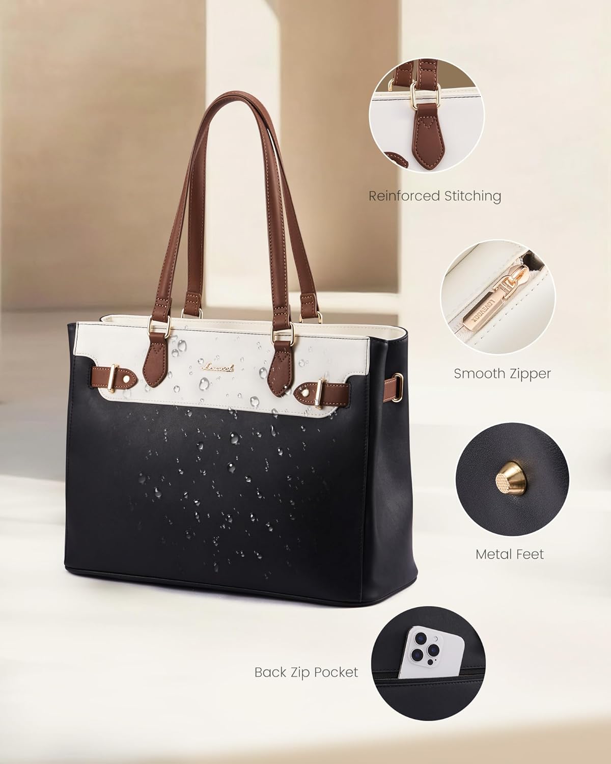 Detalle 2 de LOVEVOOK Handtasche Damen – Mittelgroße Shopper mit Laptopfach bis 15,6