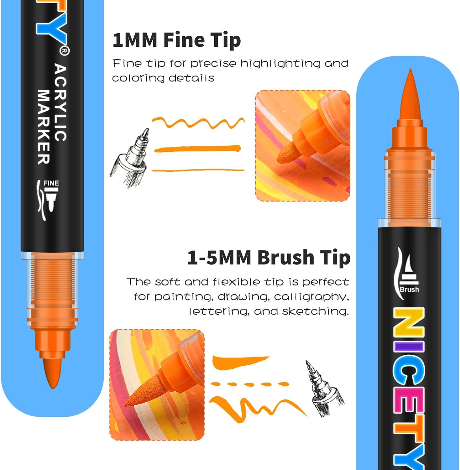 Detalle 2 de NICETY 54 Colours Dual Tip Acrylic Paint Pens Set – A practical multi-surface choice