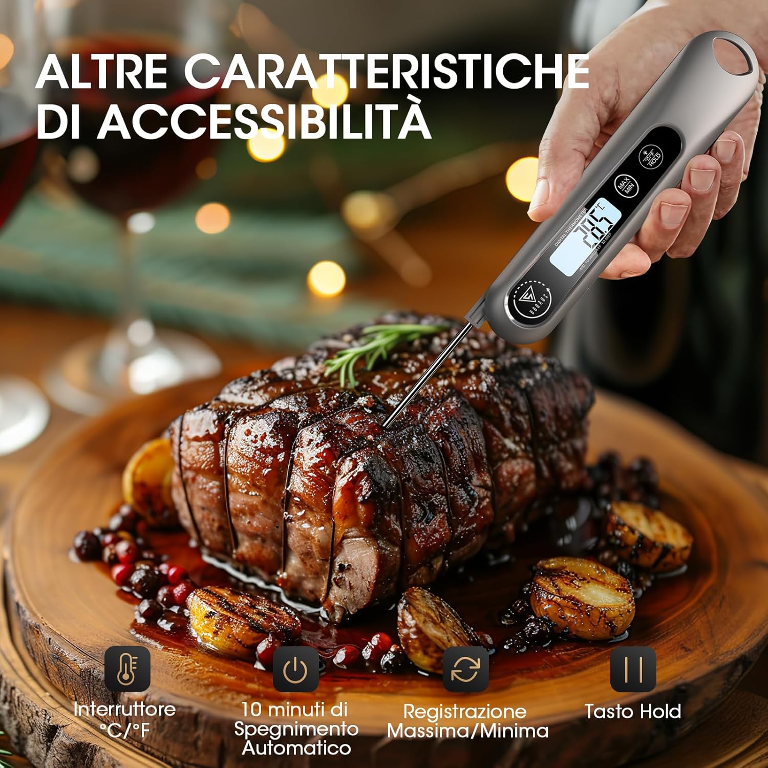Thumbnail 2 de DOQAUS Termometro da Cucina Digitale con Sonda Pieghevole da 12 cm – Lettura Istantanea