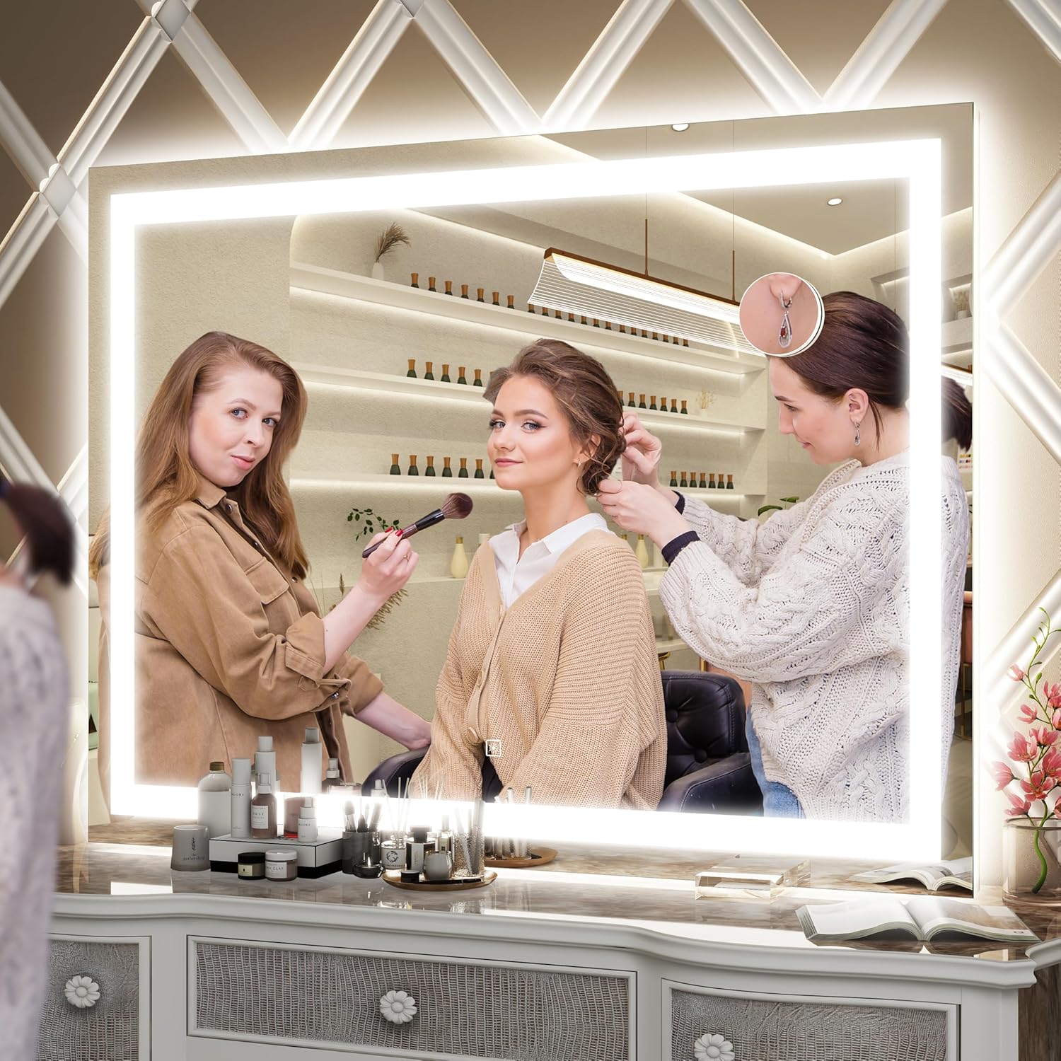 Thumbnail 5 de FENNIO Large Vanity Mirror with Lights (38" x 28") — LED Hollywood-Style Makeup Mirror with 3 Color Modes