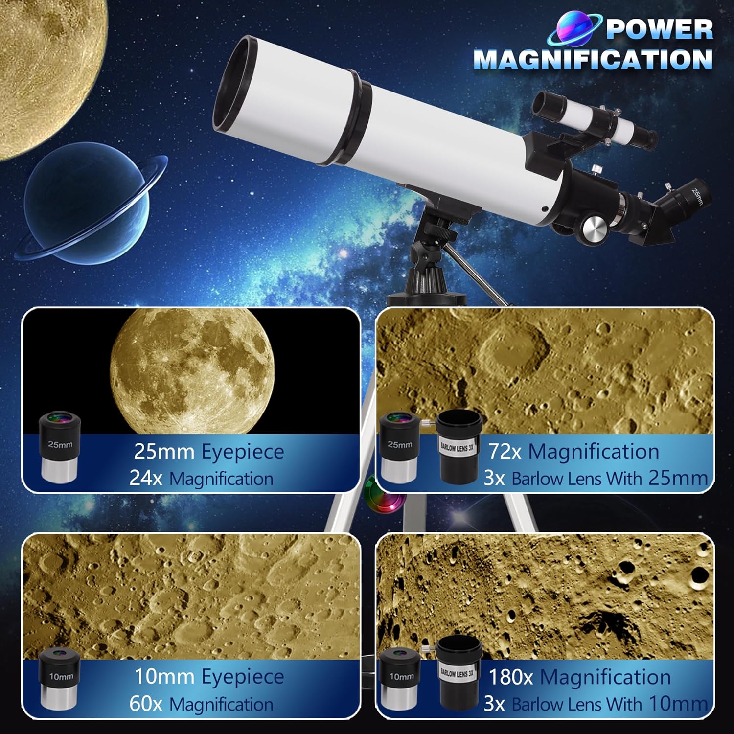 Detalle de 80mm Aperture Refractor Telescope for Adults: Portable, Bright, and Ready for Stargazing