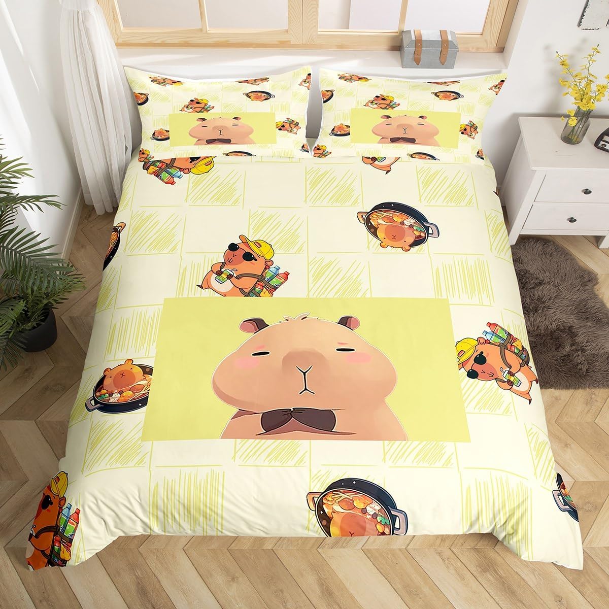 Thumbnail 6 de Capybara Lover Bettwäsche-Set (135x200) mit Kissenbezug – Lila Lavendel-Daisy Motiv