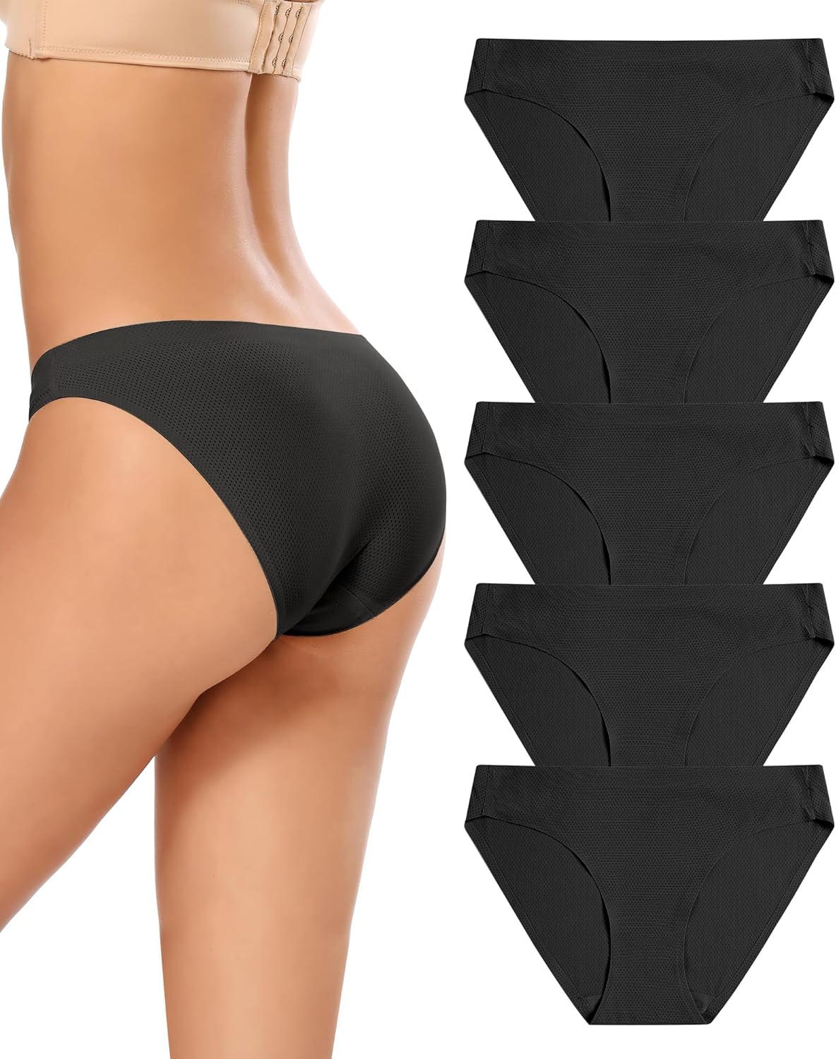 Detalle de VOENXE Slip Donna Senza Cuciture – Mutande microfibra invisibili (Pacco da 5)