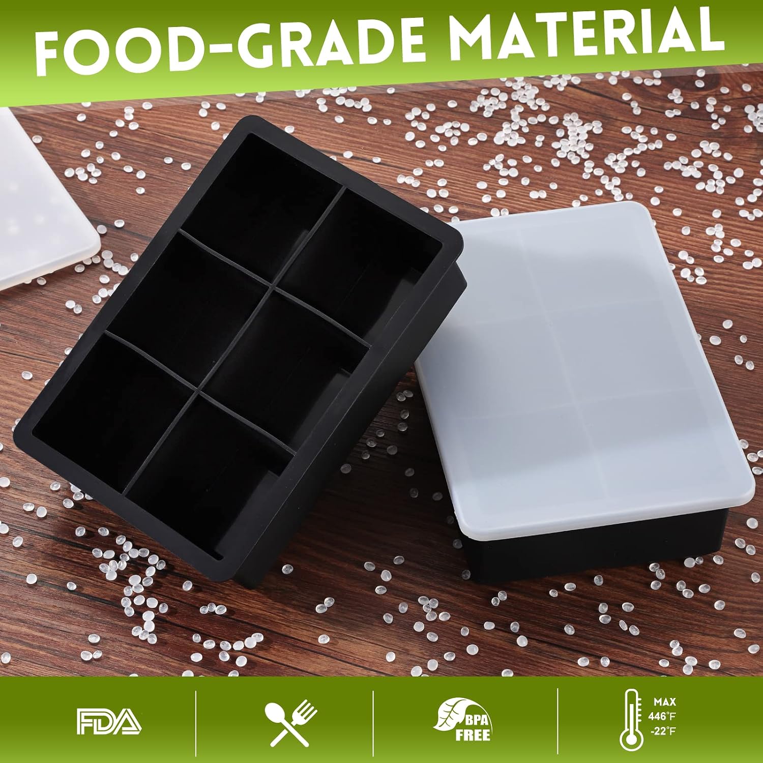 Detalle de Sinnsally XXL Eiswürfelform aus Silikon mit Deckel (2er-Set, 6 Formen) – große Eiswürfel für Küche & Getränke