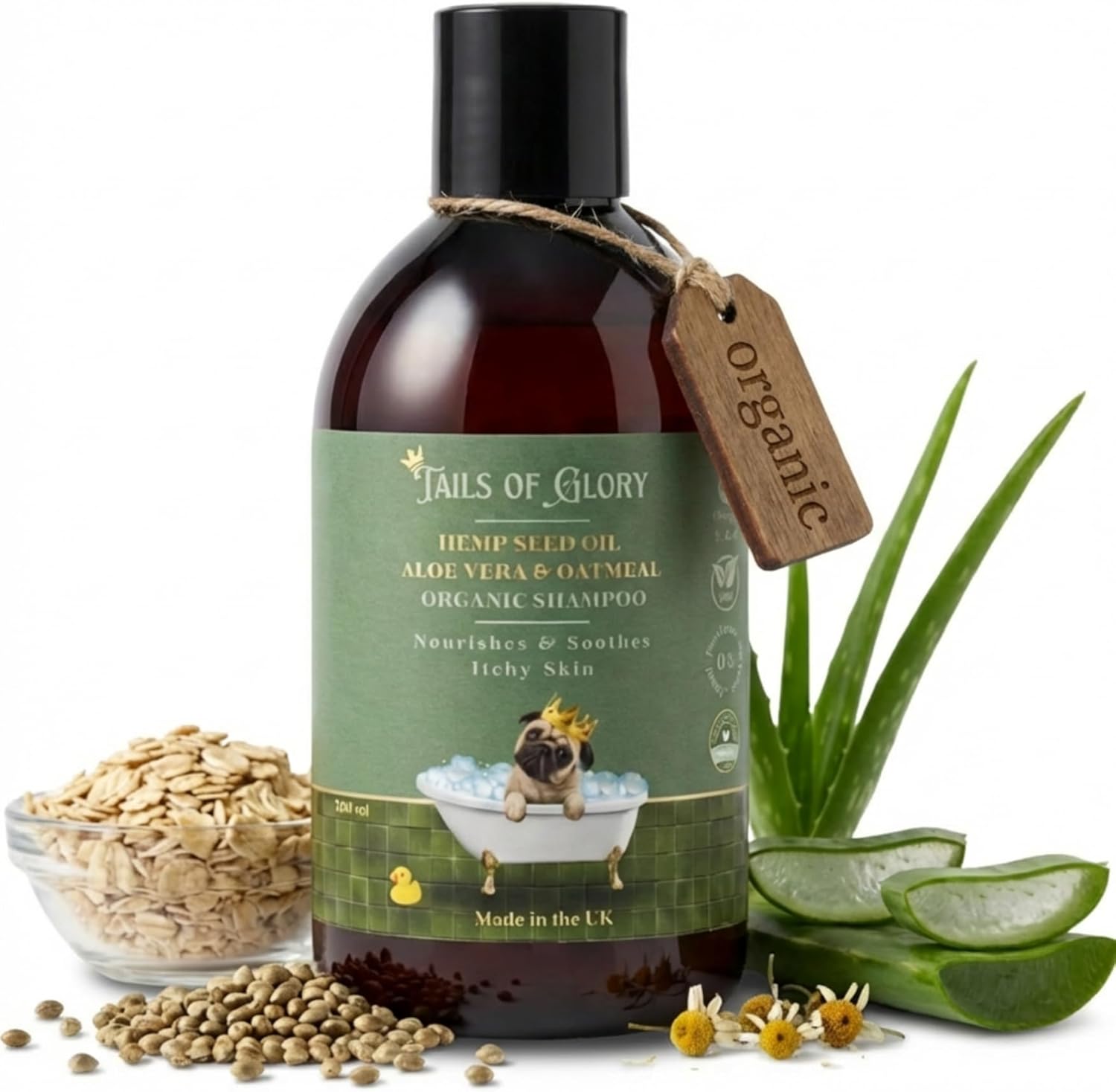 Shampoing Chien Bio Aloe Vera & Avoine – Anti-odeur, Peau sensible, Vegan, 300 ml