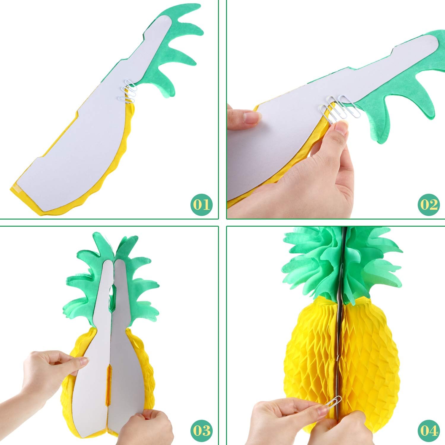 Detalle de Lot de 6 centres de table en papier de soie en forme d’ananas, 35,6 cm