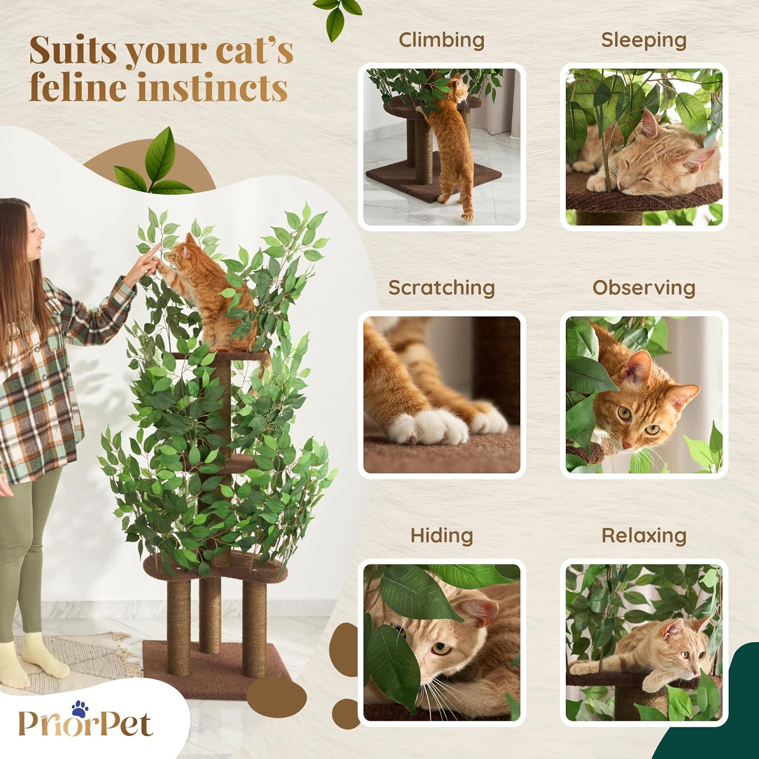 Thumbnail 5 de PRIORPET Cat Tree with Leaves – Sturdy, Space-Saving and Scratch-Ready