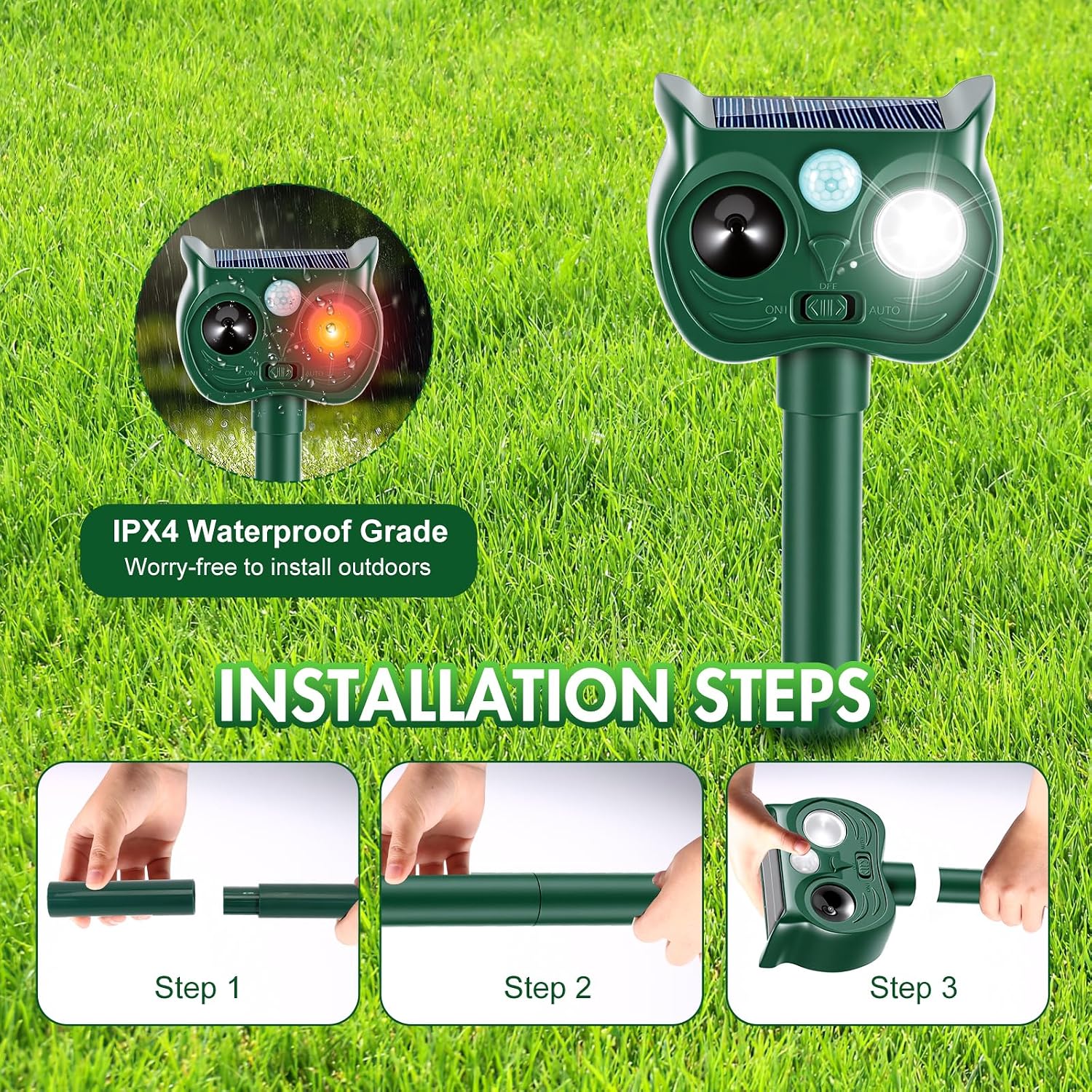 Detalle de Cat Repellent For Gardens with LED Flash, PIR Motion Sensor and Multi-Mode Ultrasonic Deterrent